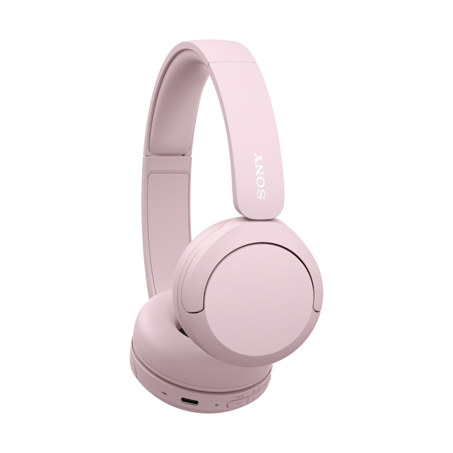 Cuffie Sony rosa. Le cuffie sono over-ear e hanno un design semplice, su sfondo bianco.