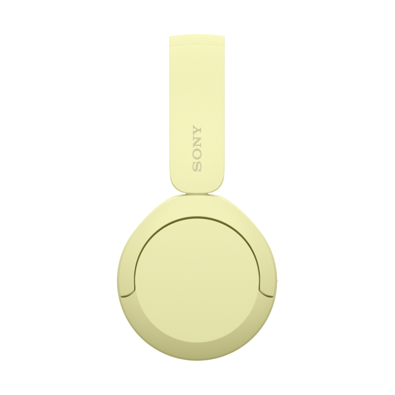 Cuffie Sony gialle. Il marchio è visibile. Le cuffie sono piegate.