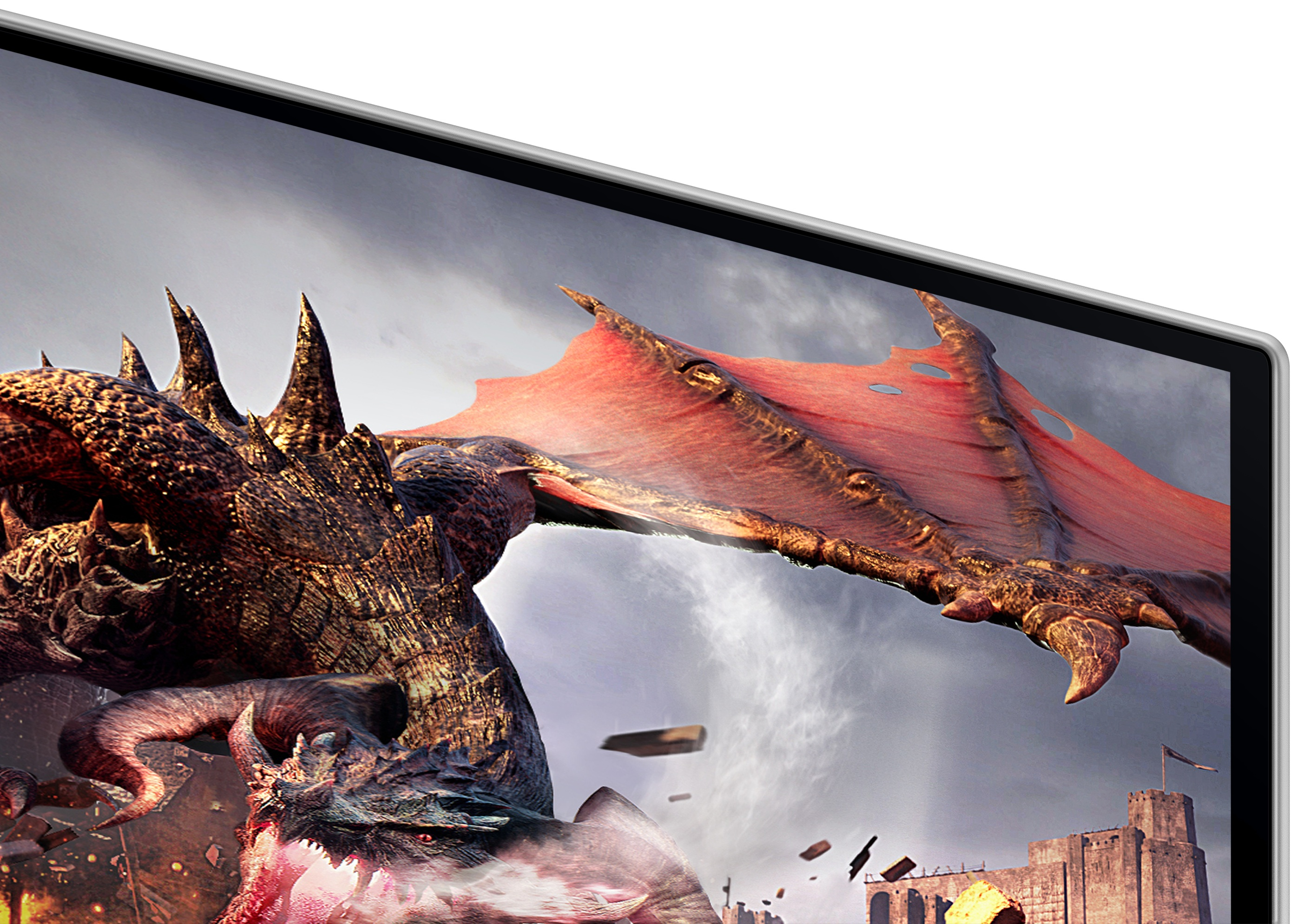 Smok na ekranie z zamkiem w tle.