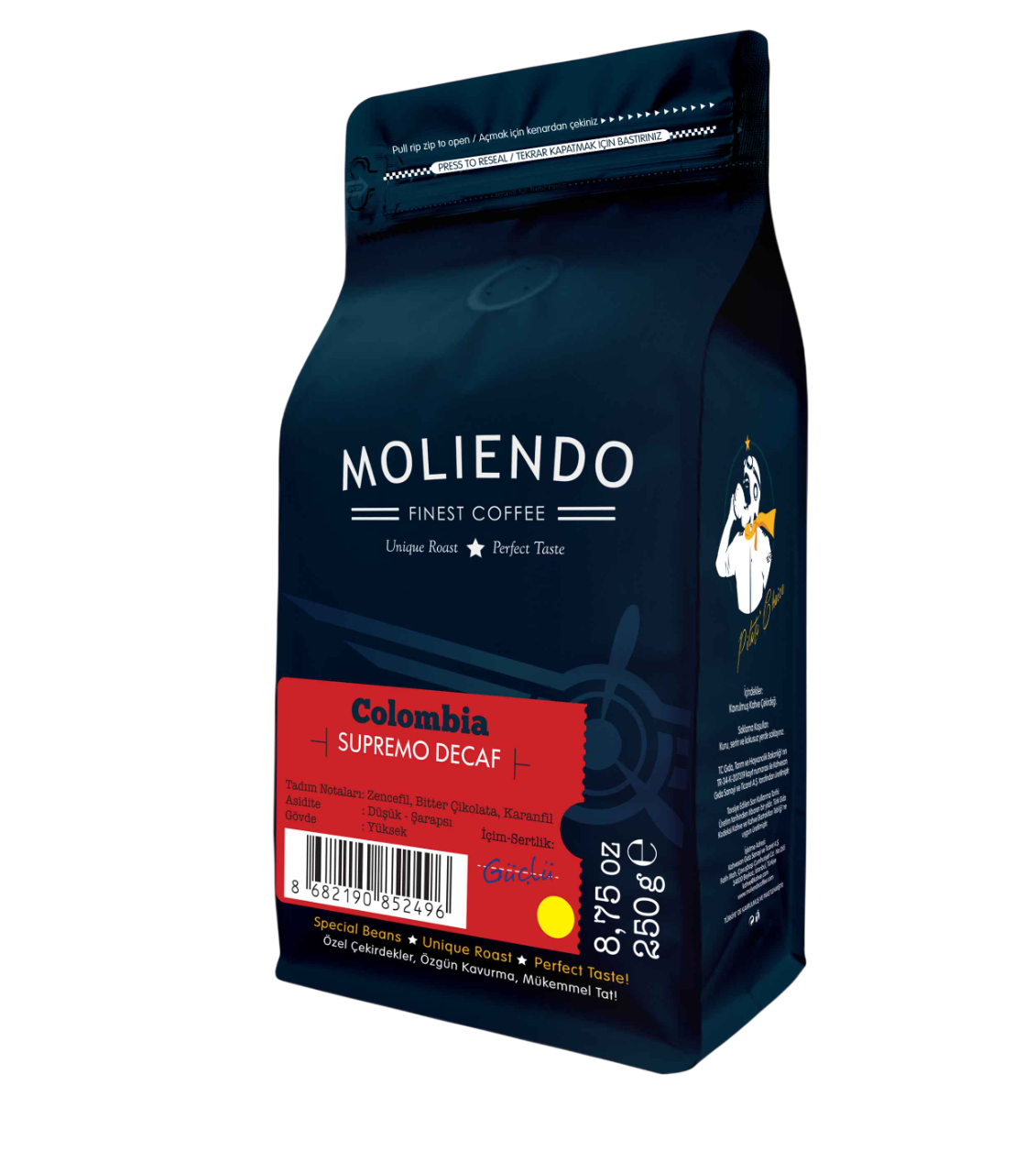 MOLIENDO Colombia Supremo Decaf (Kafeinsiz) Yöresel Çekirdek Kahve