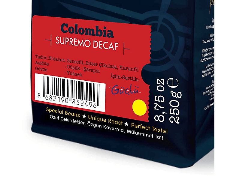 MOLIENDO Colombia Supremo Decaf (Kafeinsiz) Yöresel Çekirdek Kahve