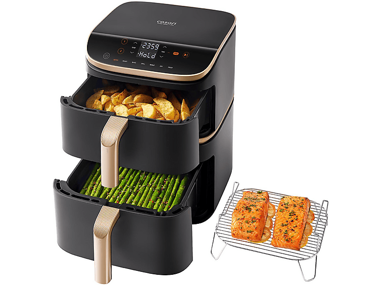 COSORI CAF-DC123S-DDER Turbo Tower Pro Smart Heißluftfritteuse 2630 Watt Dunkelgrau/Gold