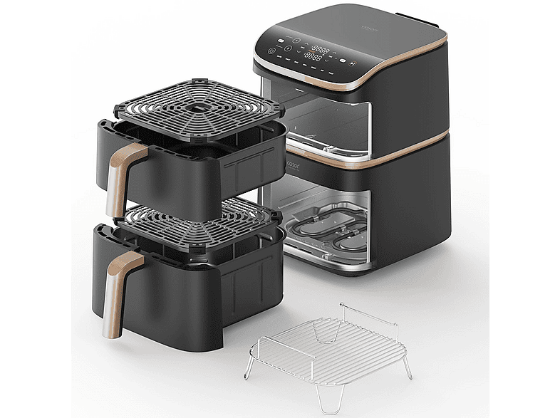 COSORI CAF-DC123S-DDER Turbo Tower Pro Smart Heißluftfritteuse 2630 Watt Dunkelgrau/Gold