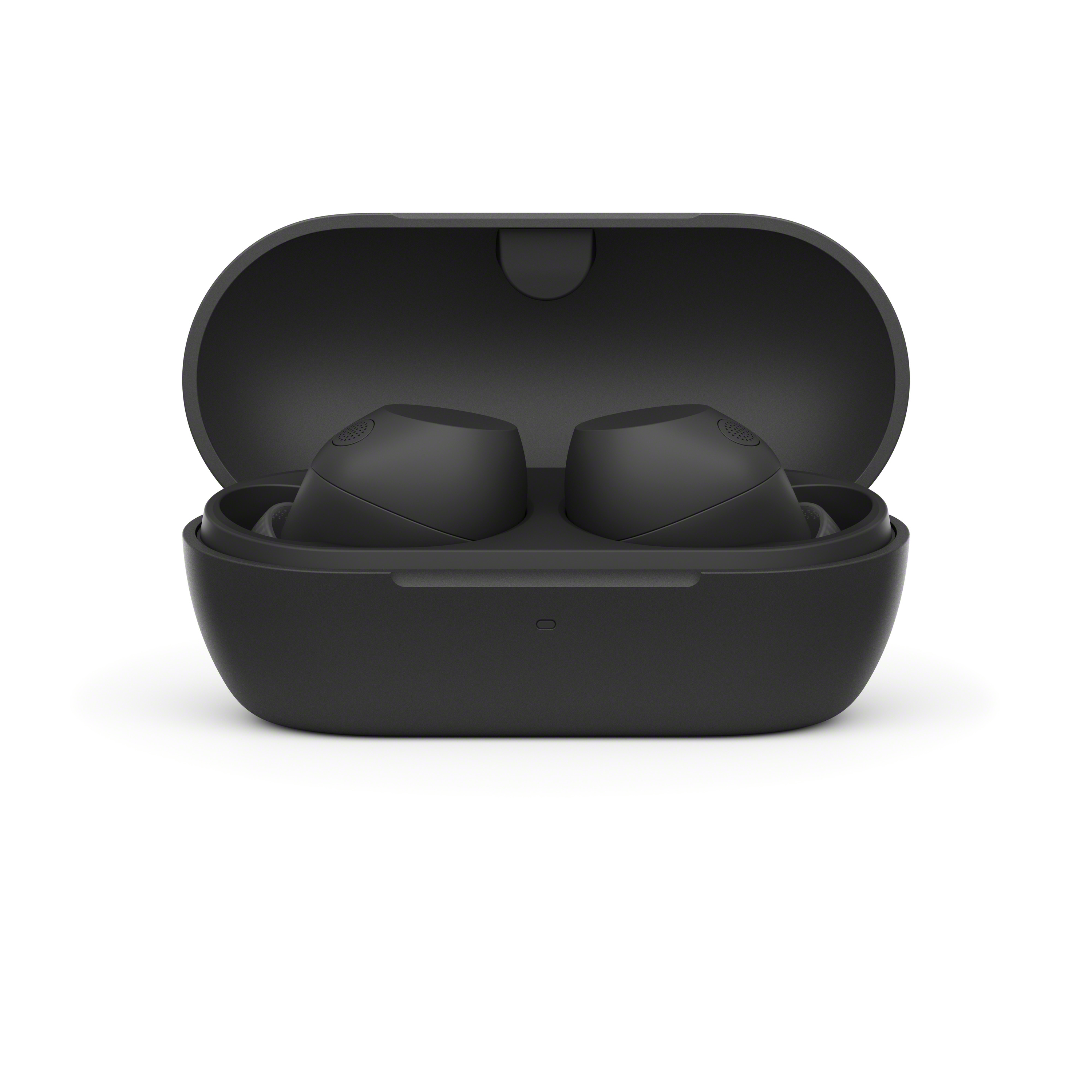 Ein Paar schwarze Over-Ear-Kopfhörer vor weißem Hintergrund.