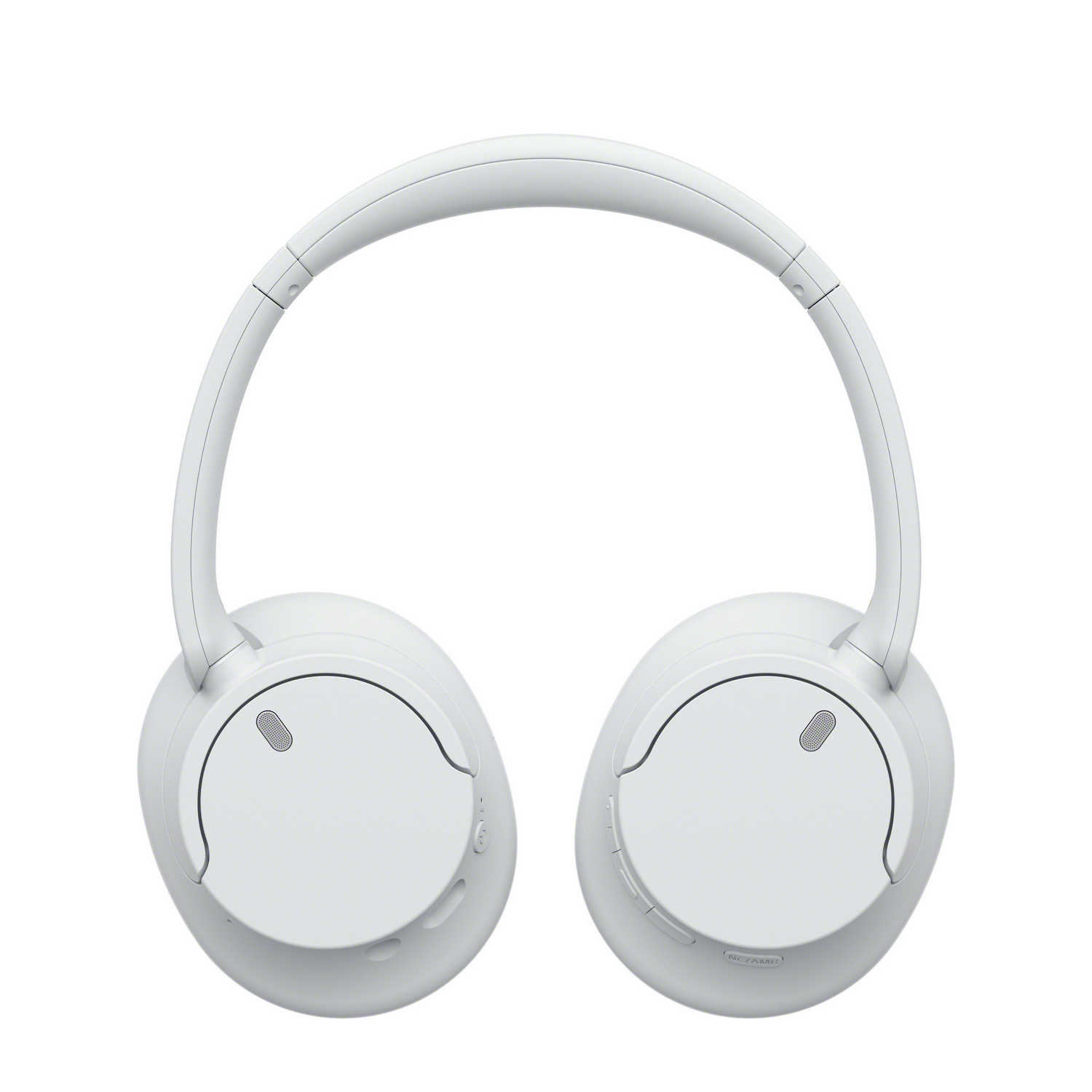 Auriculares blancos, vista superior, aislados sobre fondo blanco.