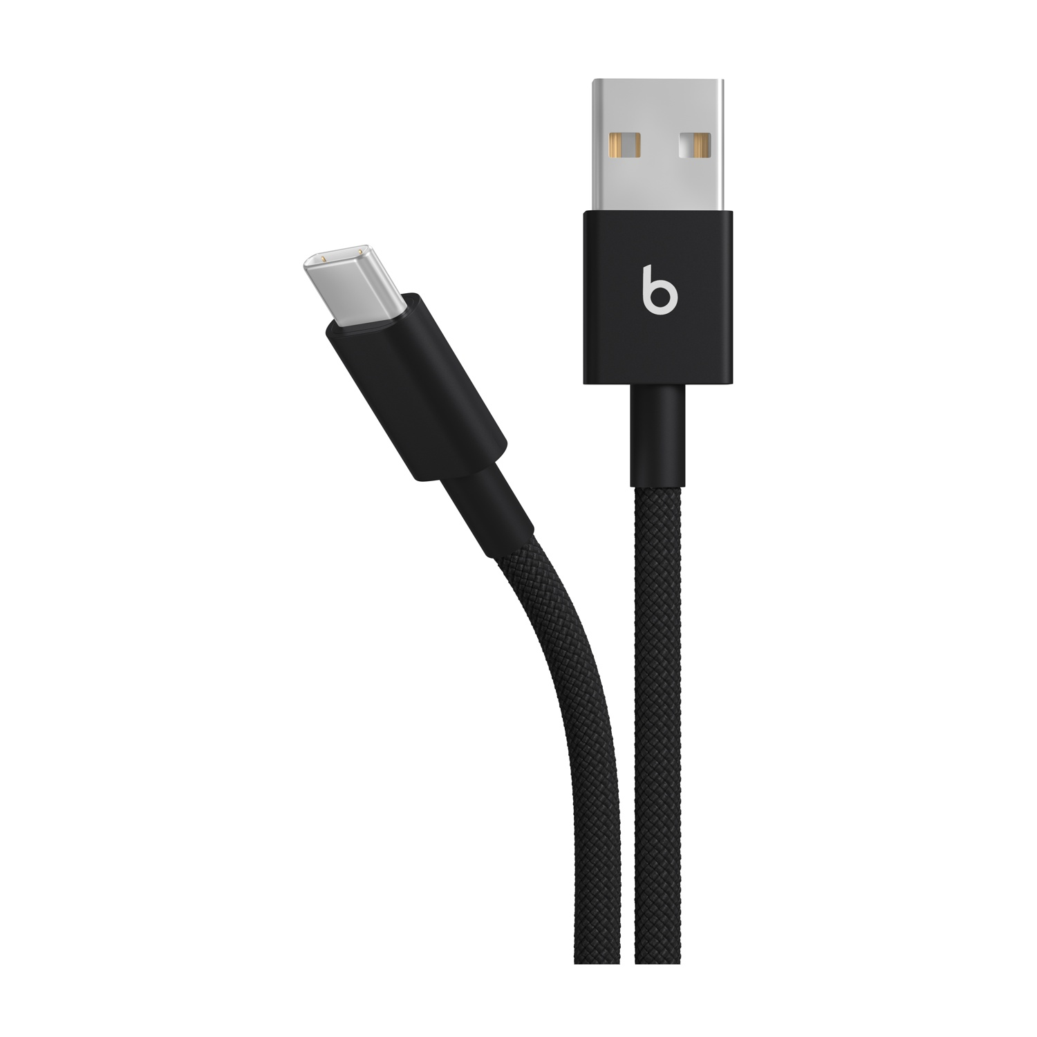 Cavo USB-C Beats nero, con connettore USB-A e cavo nero marchiato Beats.