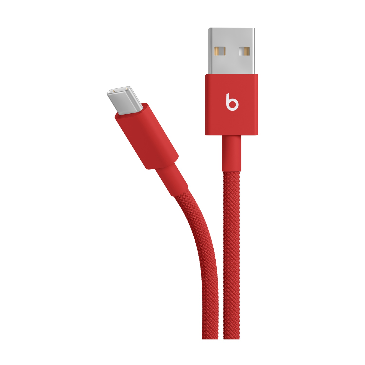 Un cavo rosso da USB a USB-C con sfondo bianco. L'estremità USB-C è angolata.