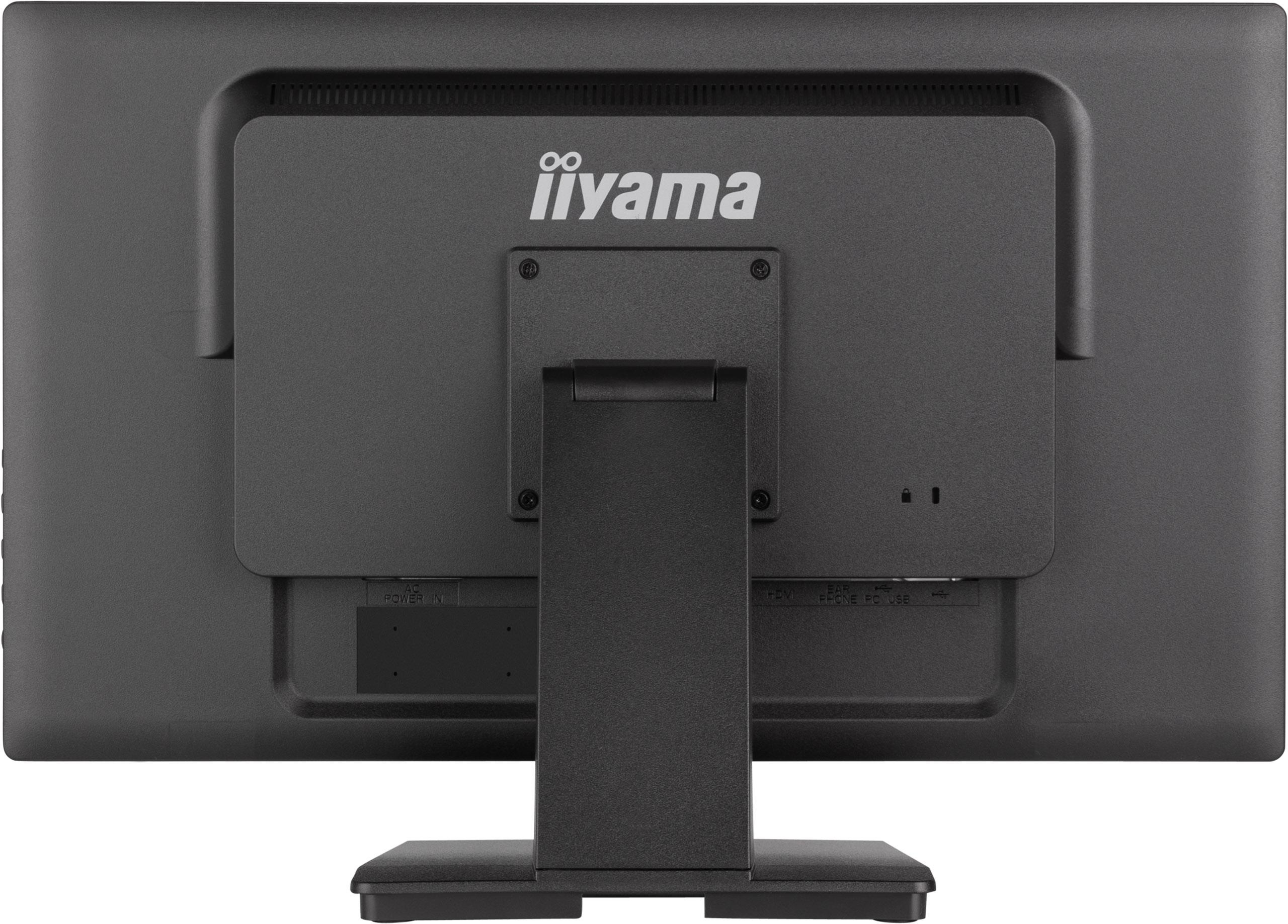 Rückansicht eines schwarzen Computermonitors mit iiyama-Logo.