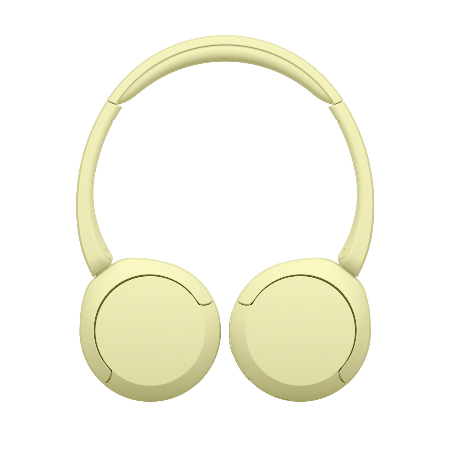Auriculares amarillos con auriculares circulares y diadema conectora, sobre fondo blanco.