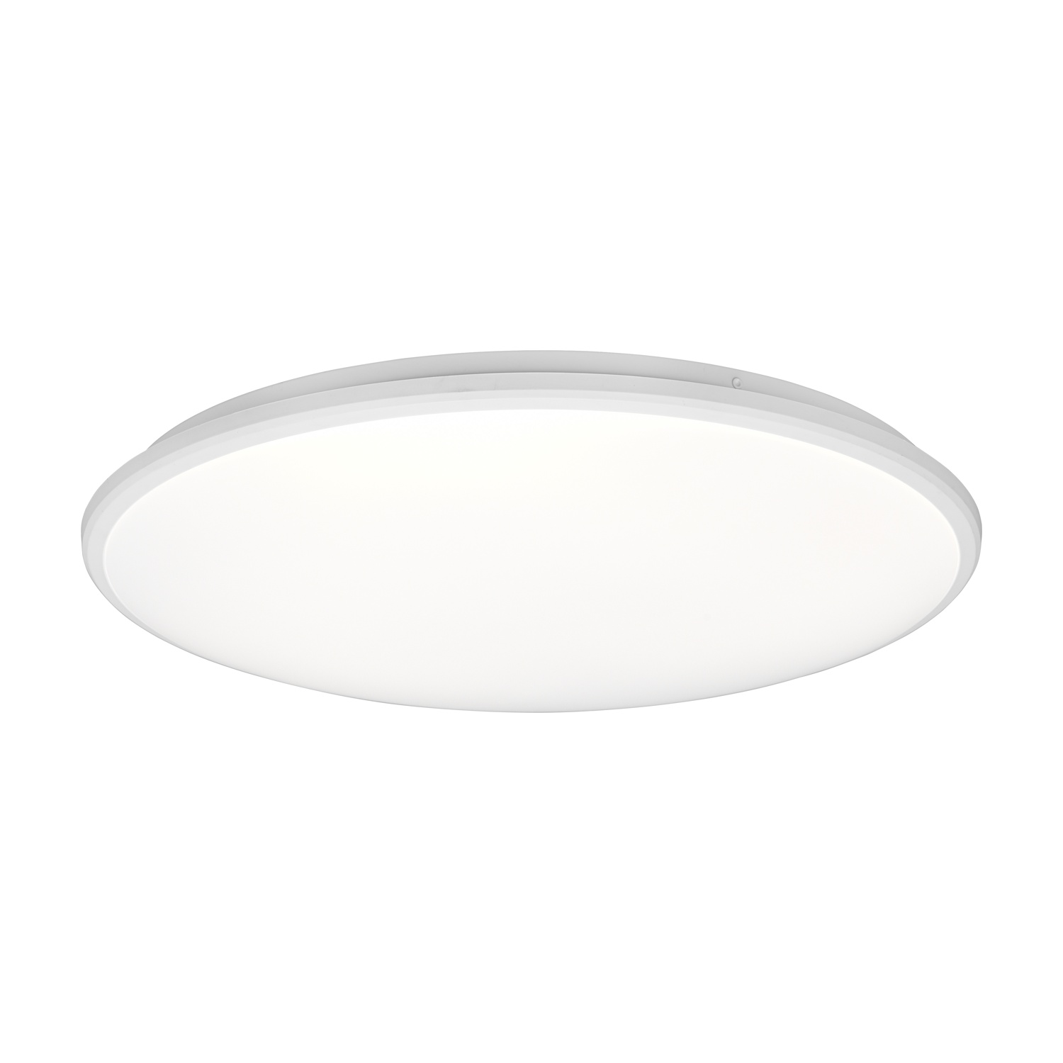 È mostrata una luce da soffitto rotonda bianca. È accesa e molto luminosa.