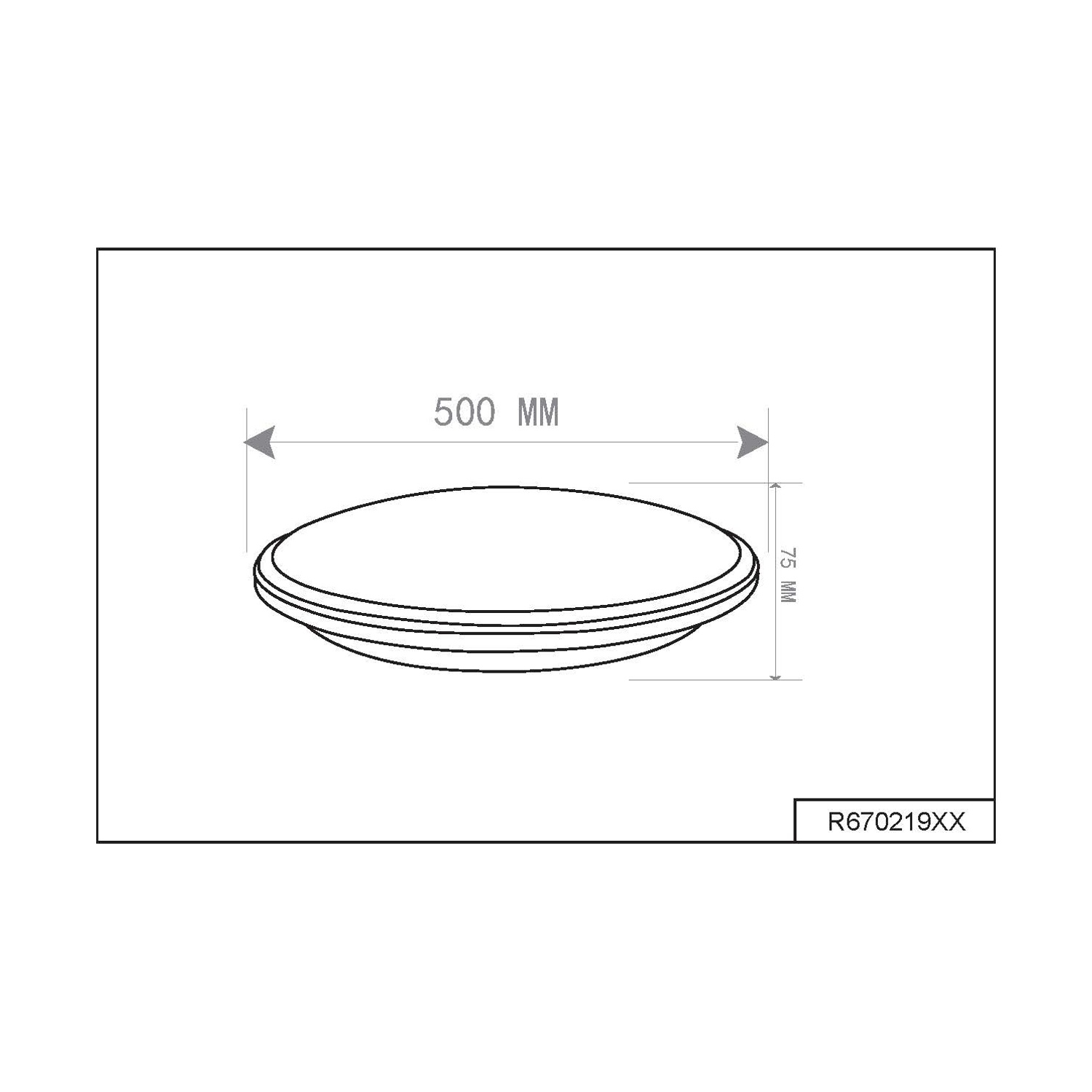 Diagramma di un'apparecchio di illuminazione ovale con dimensioni.
