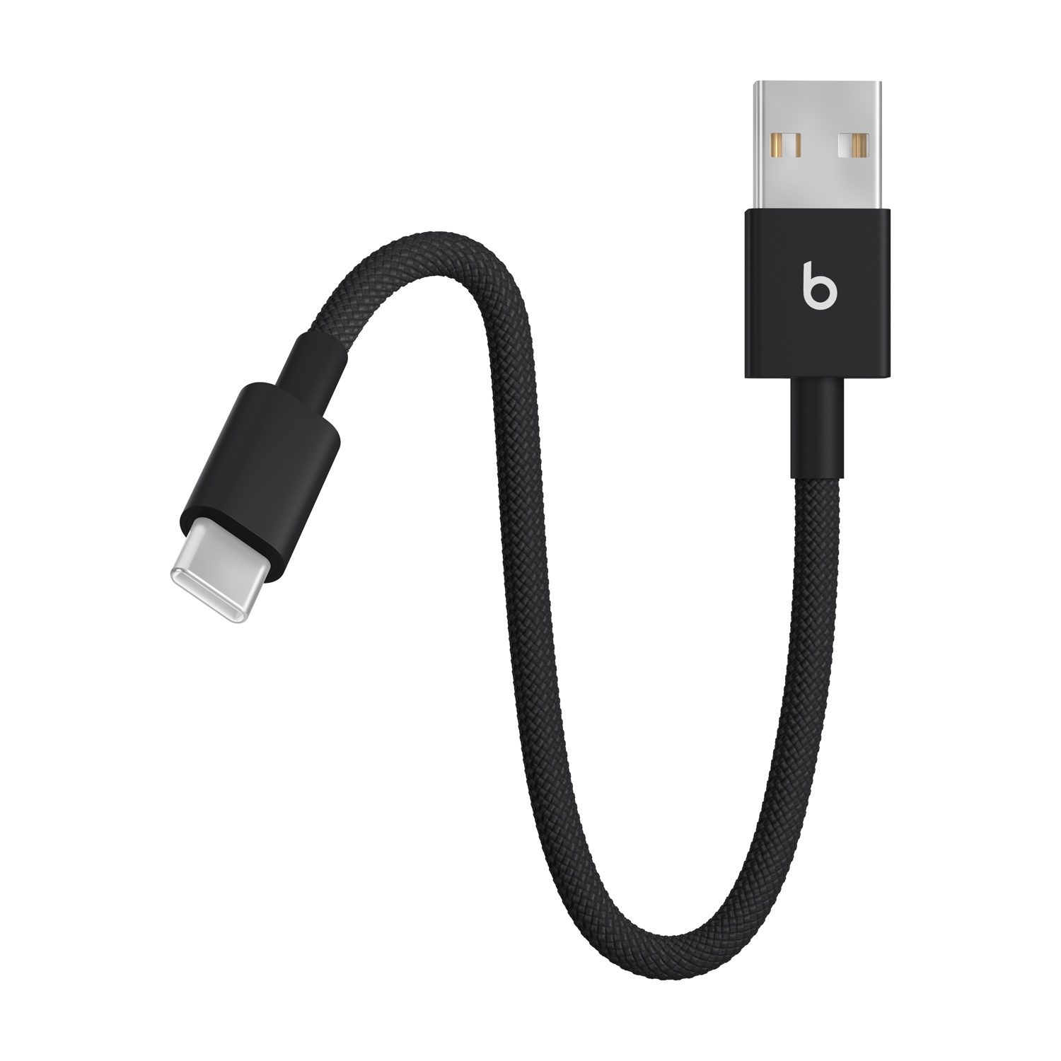 Un cavo USB-C nero. Un'estremità è USB-C, l'altra è USB-A con il logo 'b'. Ondulato.