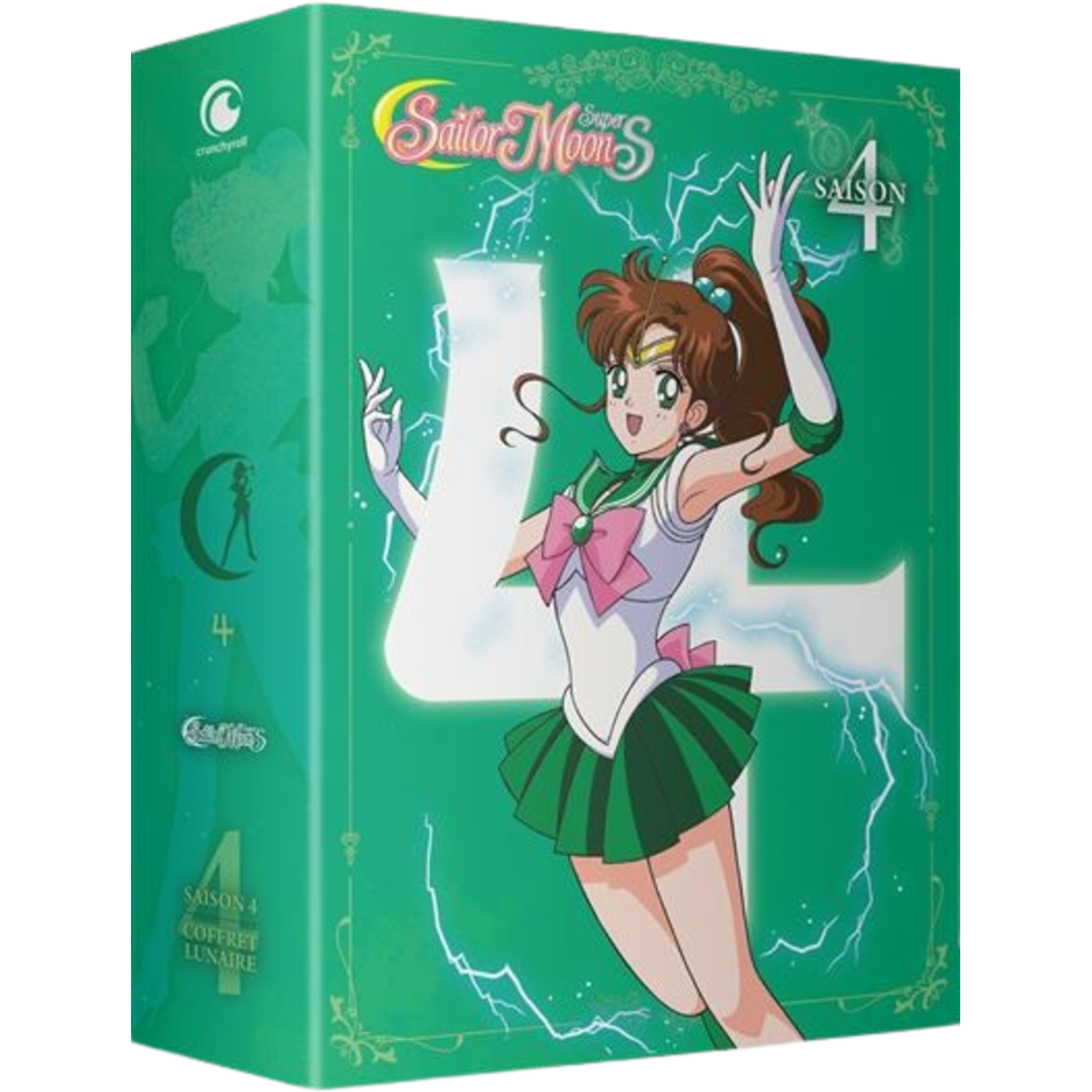 Coffret anime Sailor Moon, vert avec une illustration de personnage et du texte japonais.