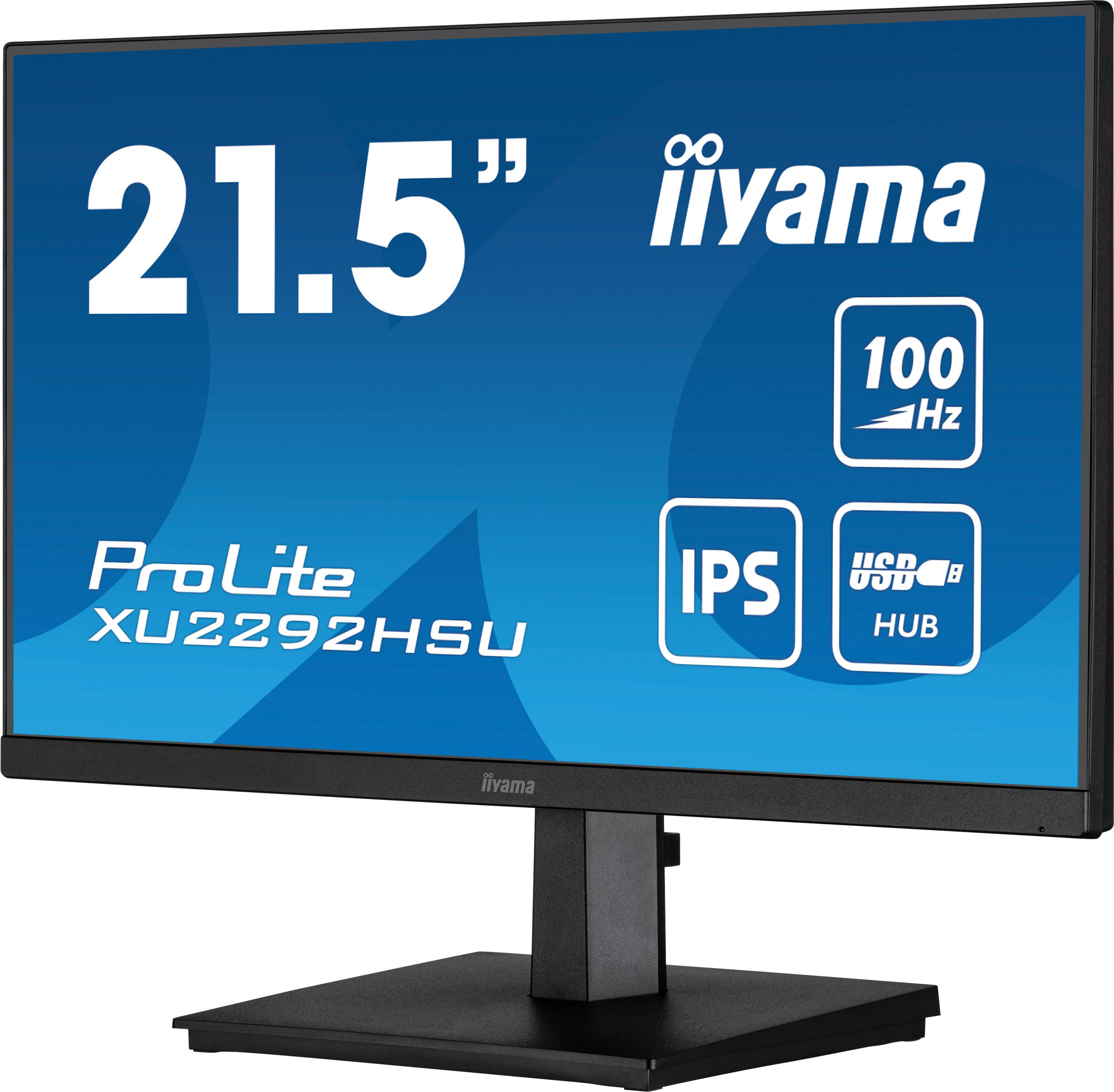 Ein Computermonitor mit 21,5-Zoll-Display, IPS und USB-Hub-Funktionen.