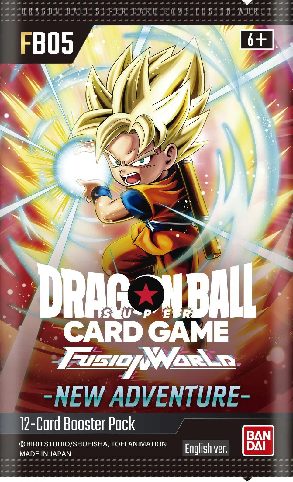 Dragon Ball Kartenpackung. Goku, mit blonden Haaren, hält einen blauen Energieball.