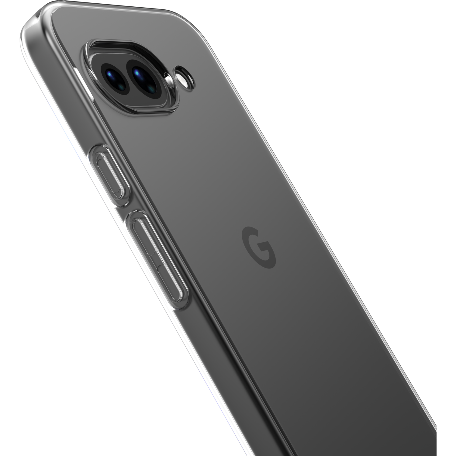 Gros plan sur une coque de téléphone transparente avec un fond noir.