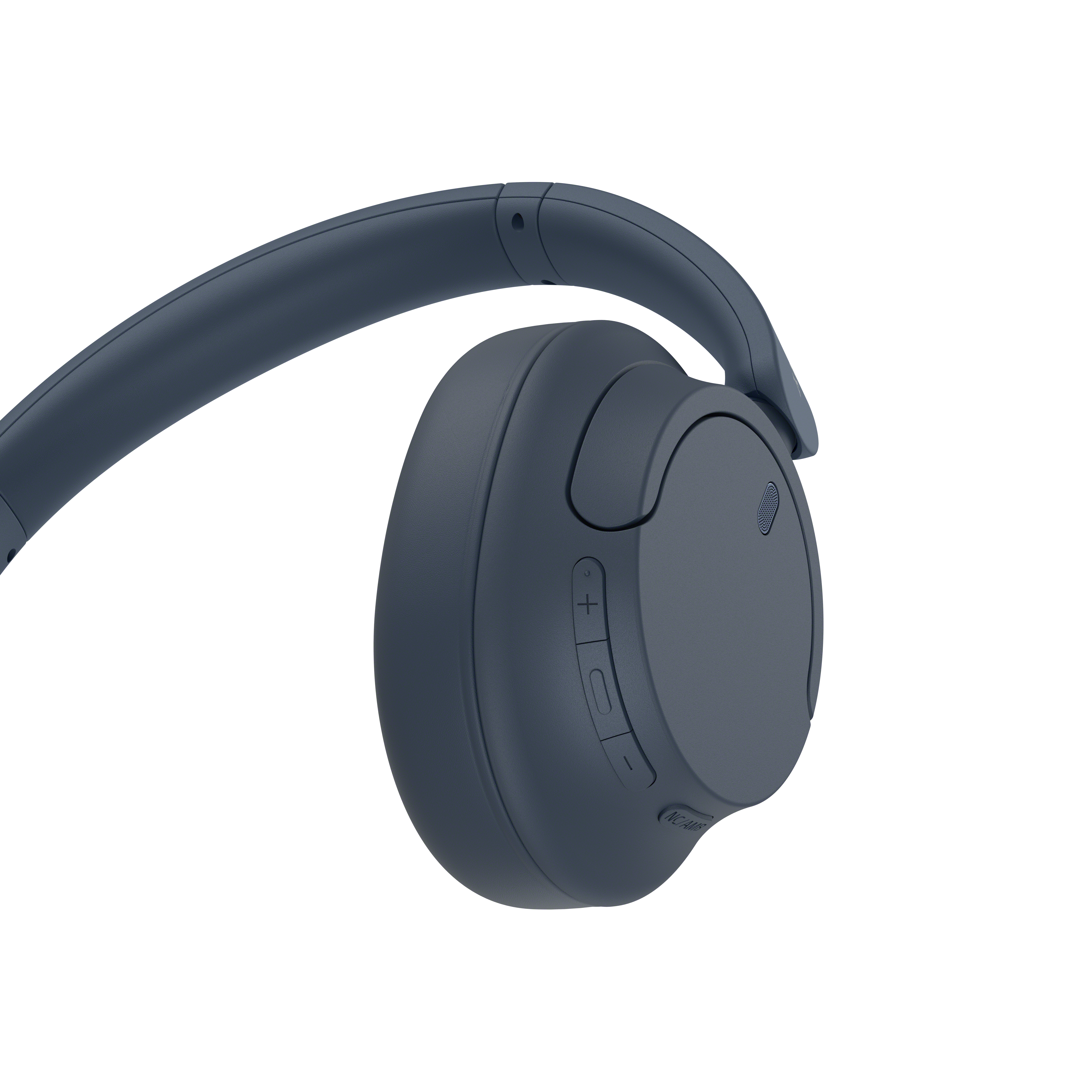 Gros plan d'un casque bleu foncé avec des boutons de commande.