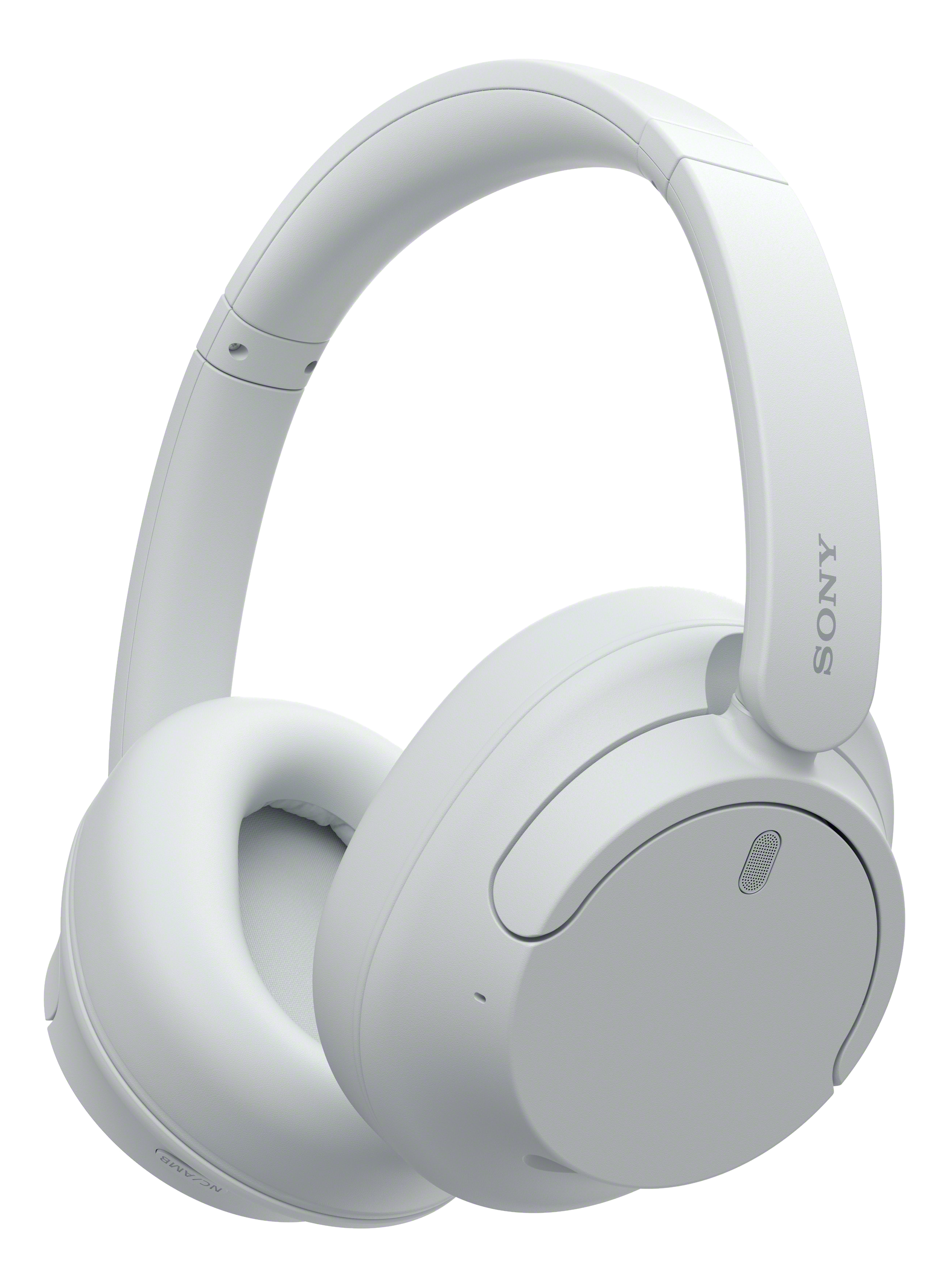 Casque Sony blanc sur fond noir.