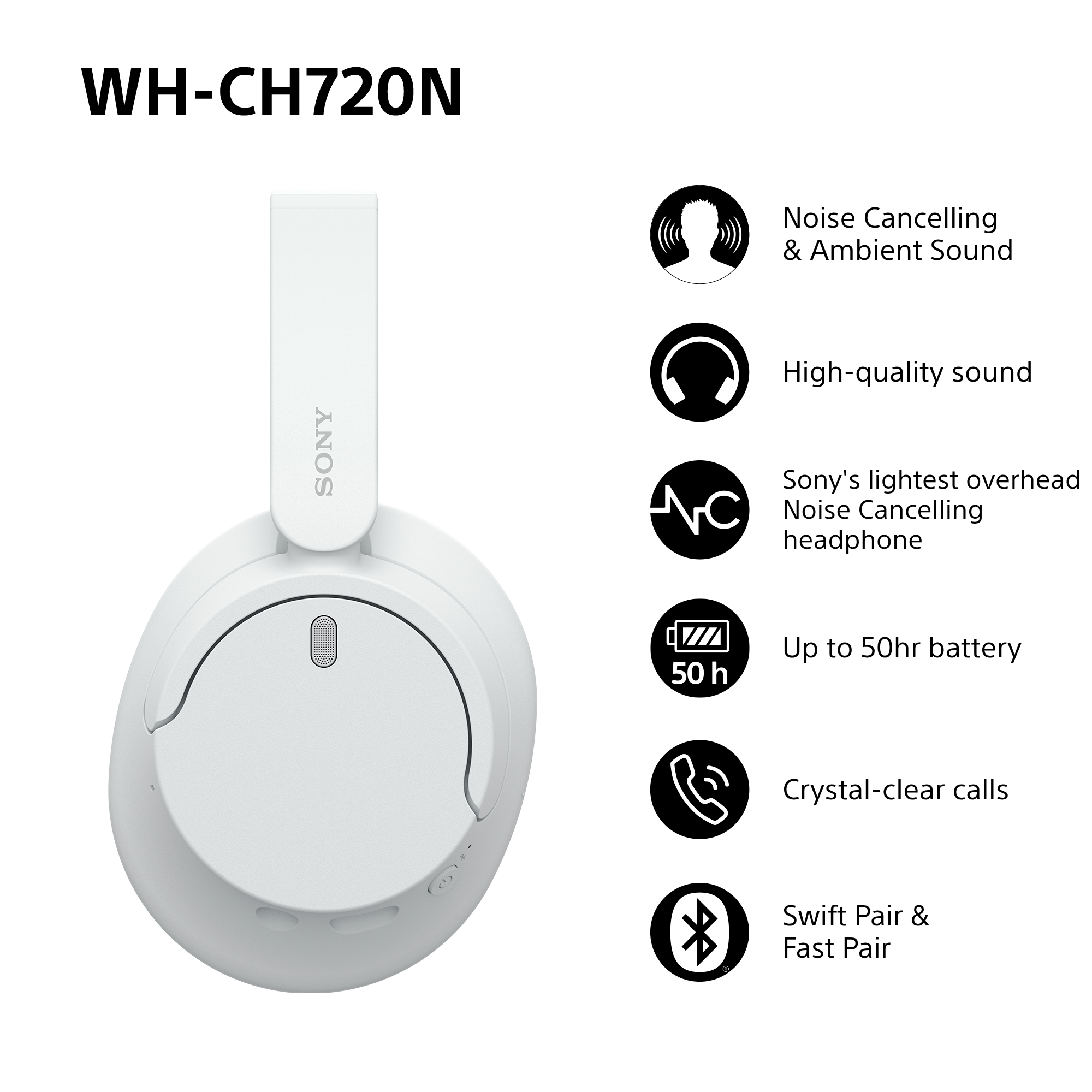 SONY WH-CH720N, Over-ear Noise Cancelling-Kopfhörer Bluetooth