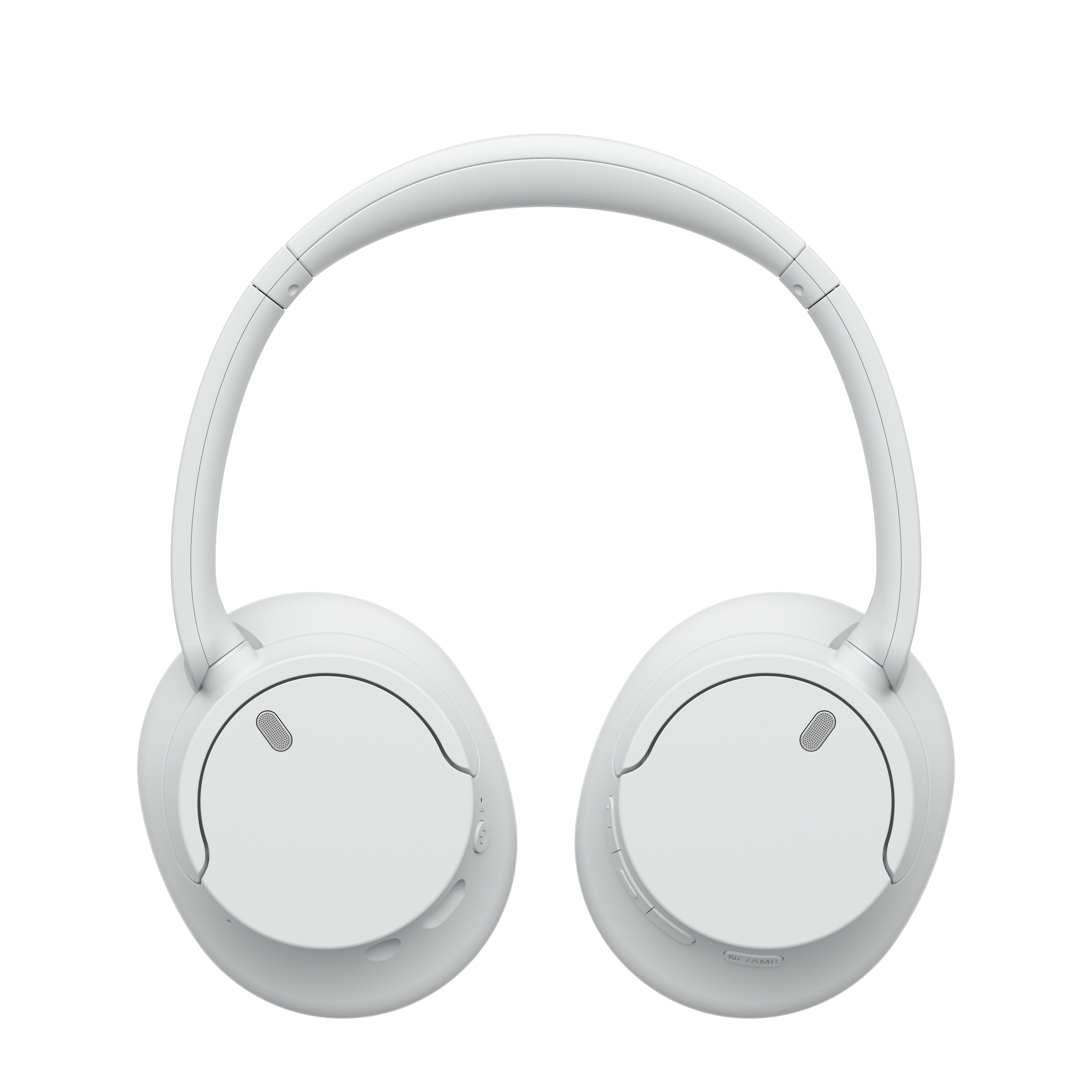 Casque blanc, vue de face. Design simple sur fond blanc.