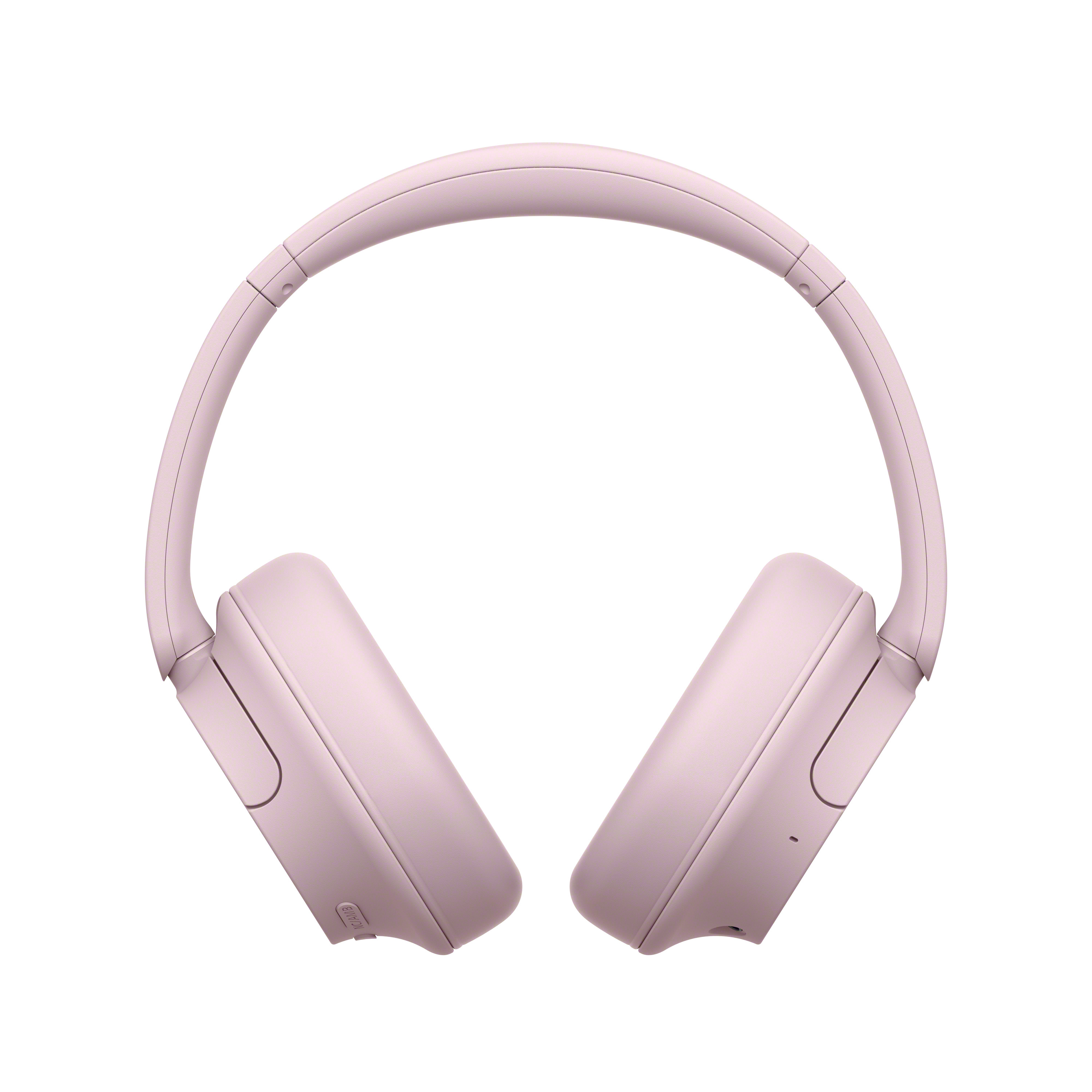 Over-Ear-Kopfhörer, Pastellrosa auf weißem Hintergrund. Das Design ist modern und schlicht.