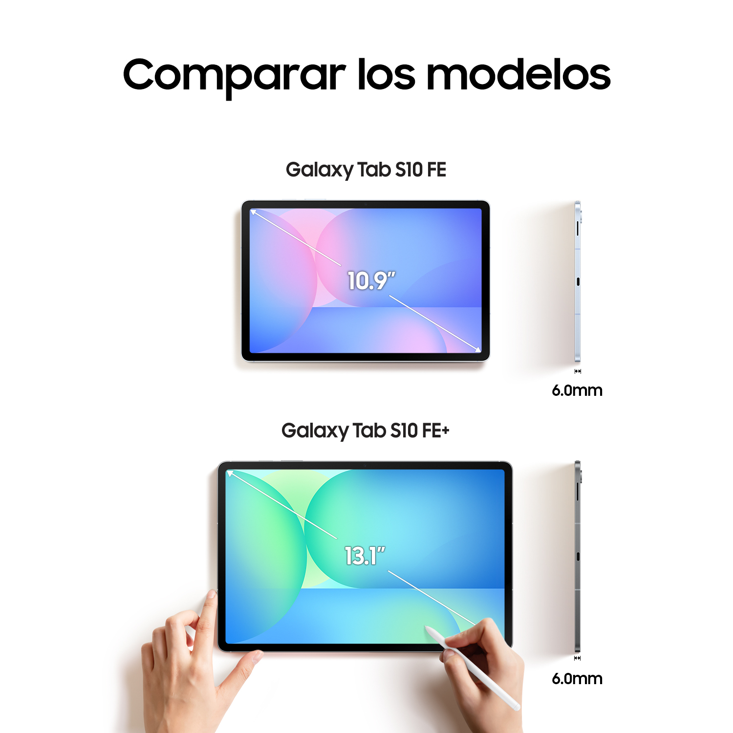 Dos tabletas una al lado de la otra, con texto que indica las medidas.