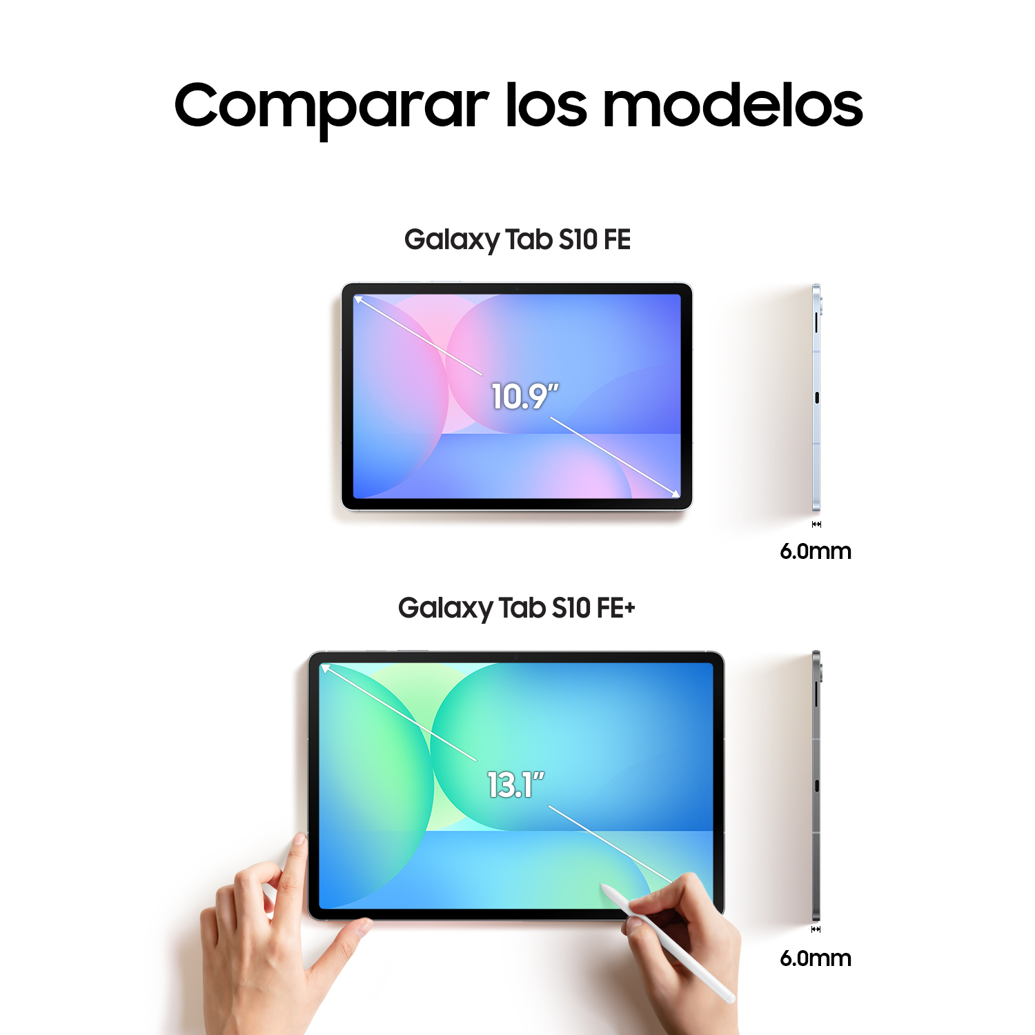 Dos tabletas lado a lado, una con un lápiz, mostradas sobre una superficie blanca.