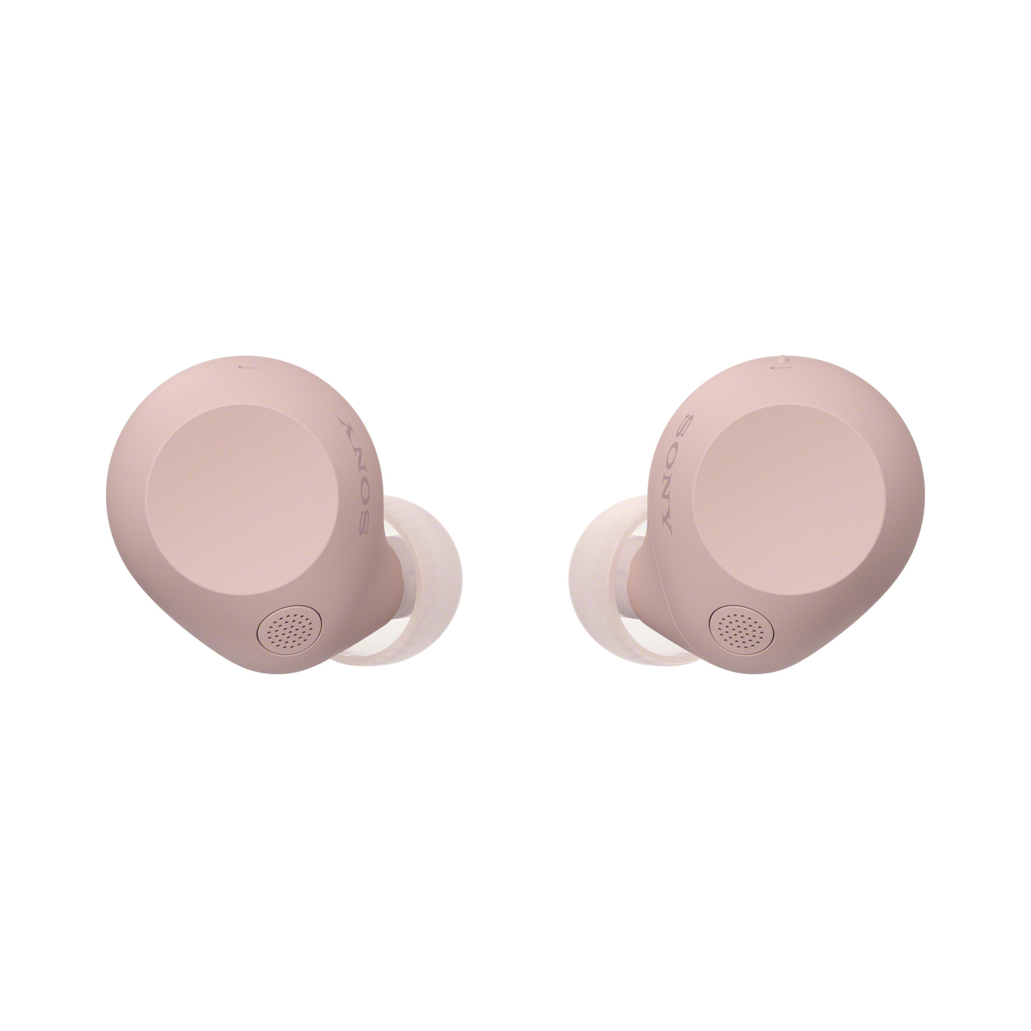 Twee roze Sony oordopjes, die het ontwerp van de oordopjes laten zien.