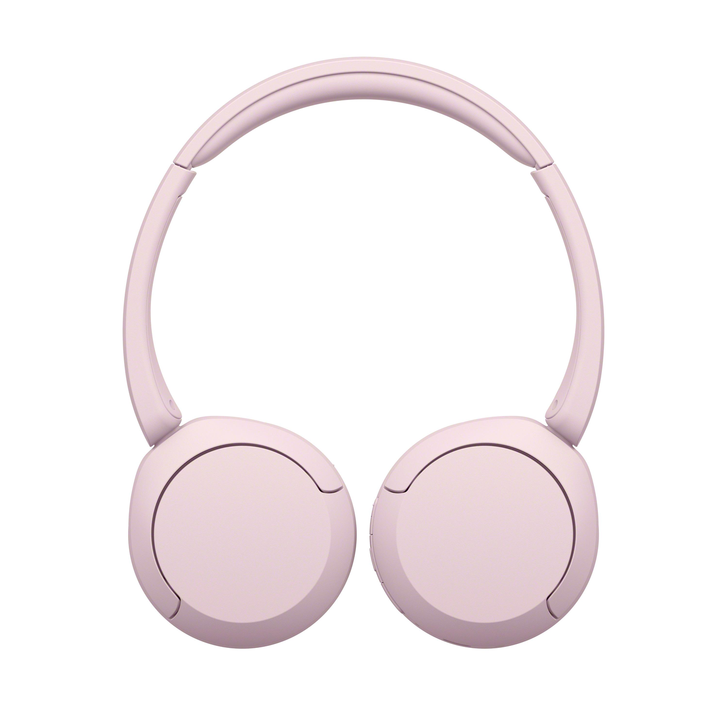 Een paar roze koptelefoons. De koptelefoon heeft een gebogen hoofdband en ronde oorschelpen.