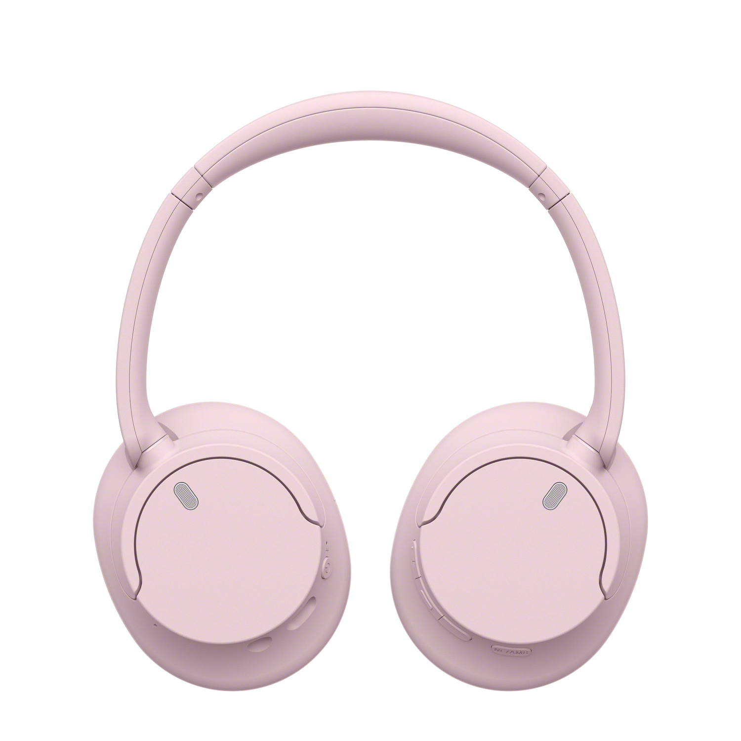 Pink over-ear headphones, with a headband and earcups, against a white background.