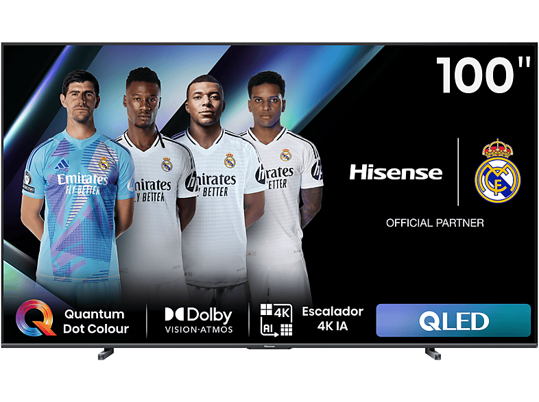 TV QLED 100" - Hisense 100E7NQ, UHD 4K, Dolby Vision&Atmos, Sensor de luz, Modo Deportes, Air Play, IA Negro