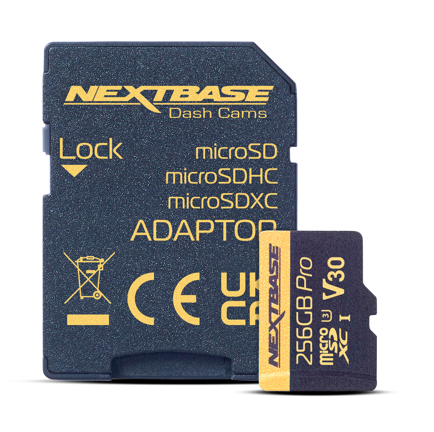 SD-Kartenadapter und microSD-Karte, schwarz und gelb.