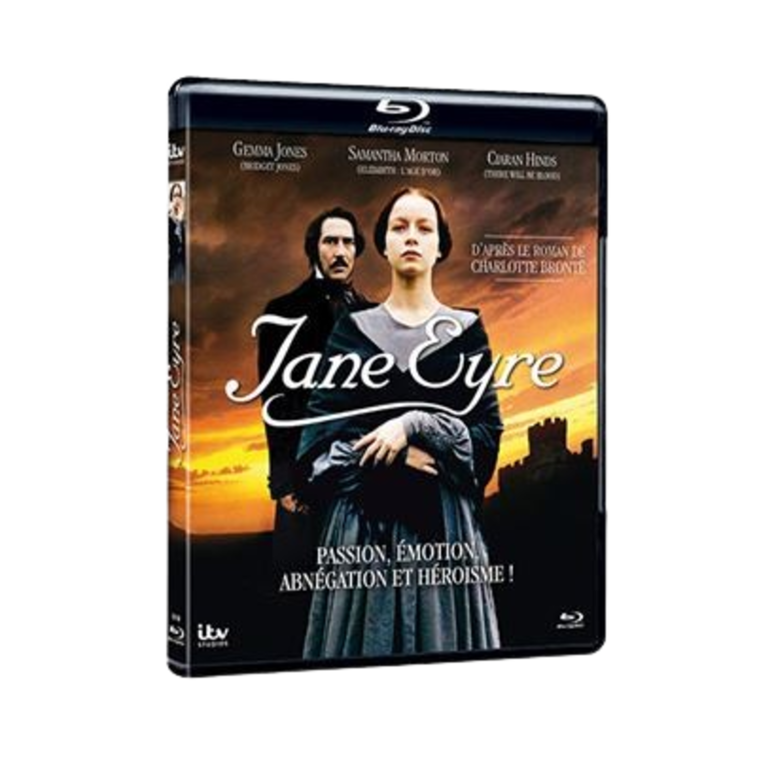Blu-ray filmhoes van 'Jane Eyre' met acteurs en titeltekst.