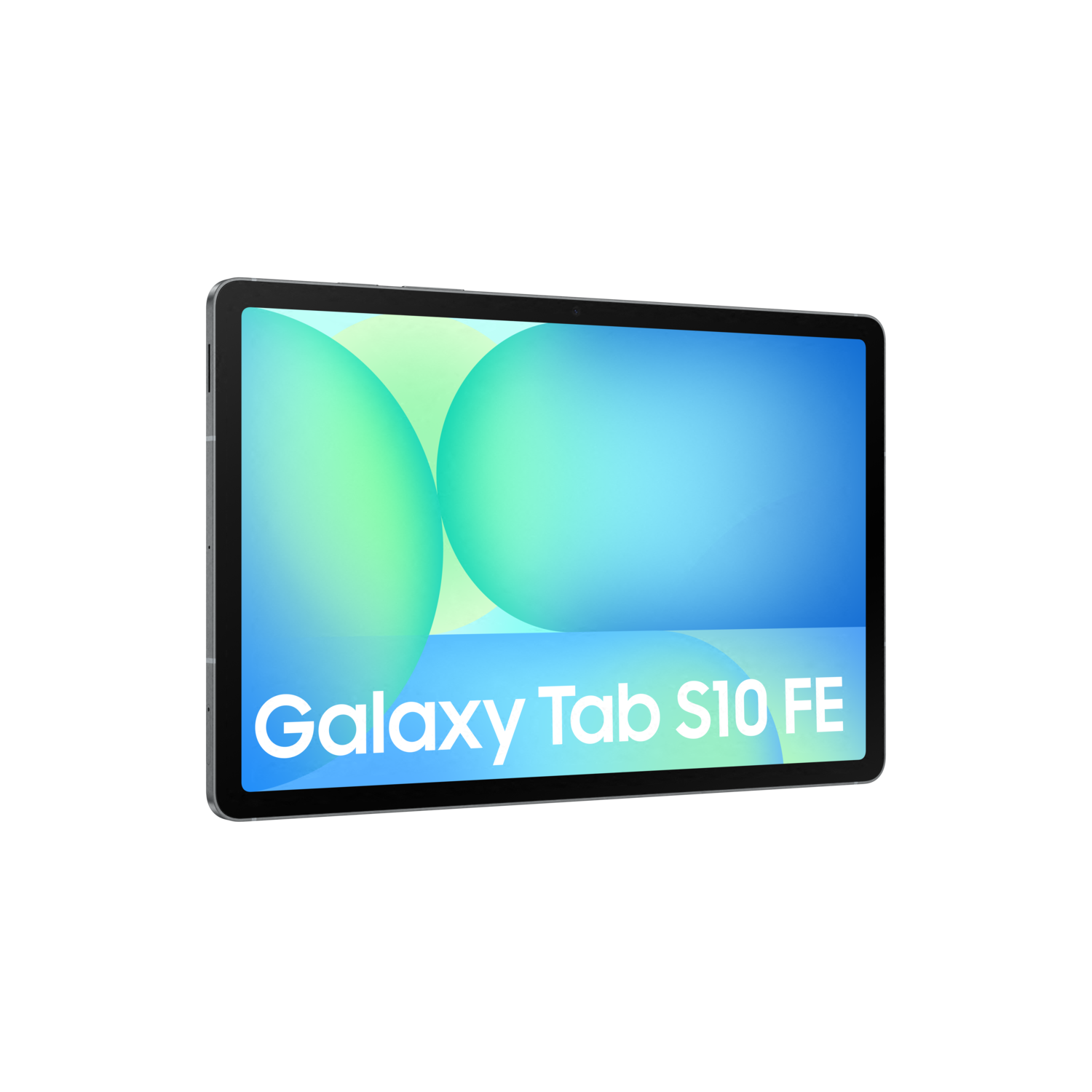 Une tablette avec un écran bleu et vert et les mots Galaxy Tab S10 FE.