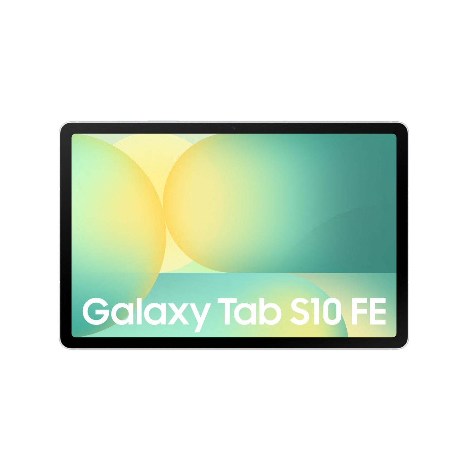 Une tablette avec un cadre blanc et un écran coloré. L'écran affiche un dégradé.