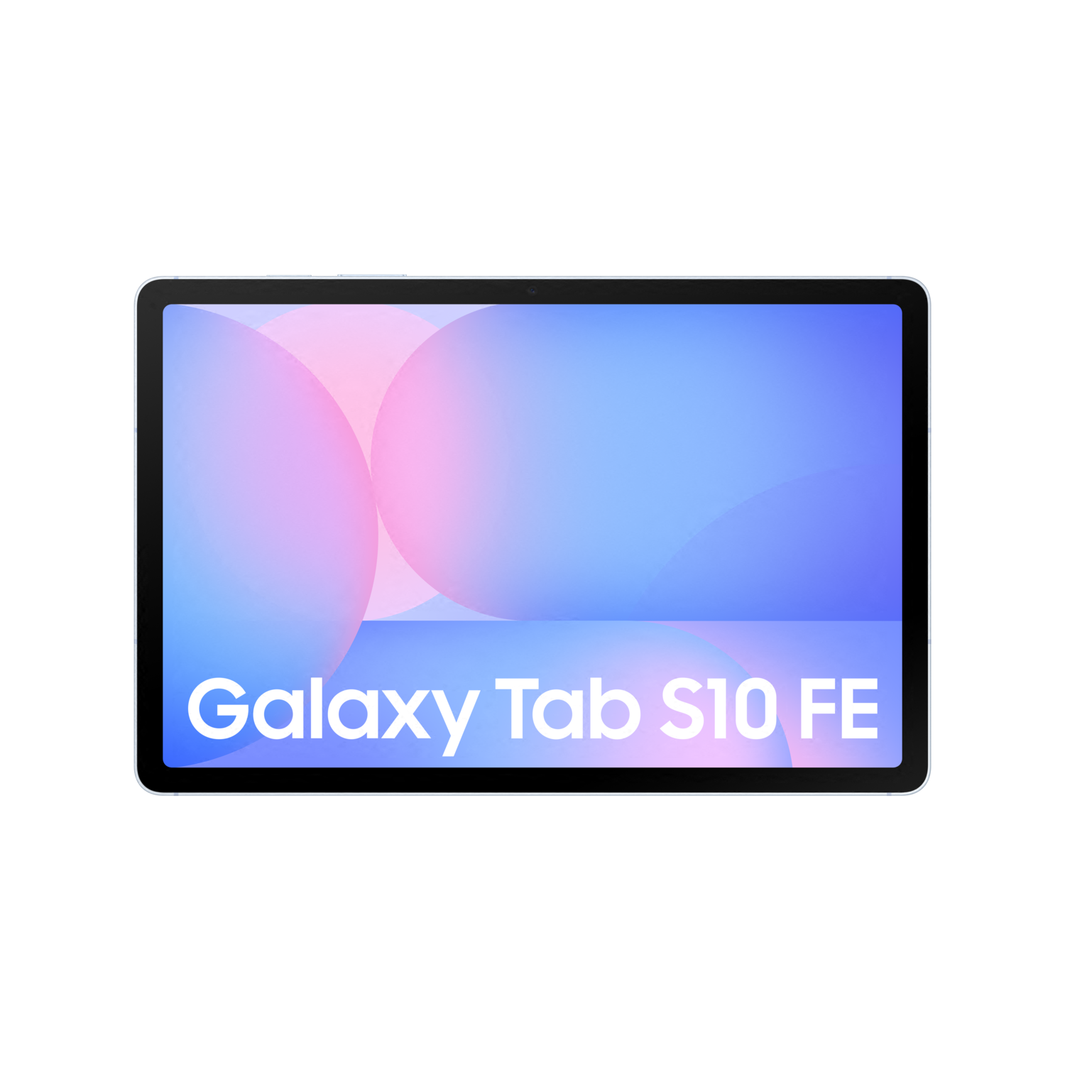 Une tablette affichant un fond abstrait coloré avec le texte Galaxy Tab S10 FE.