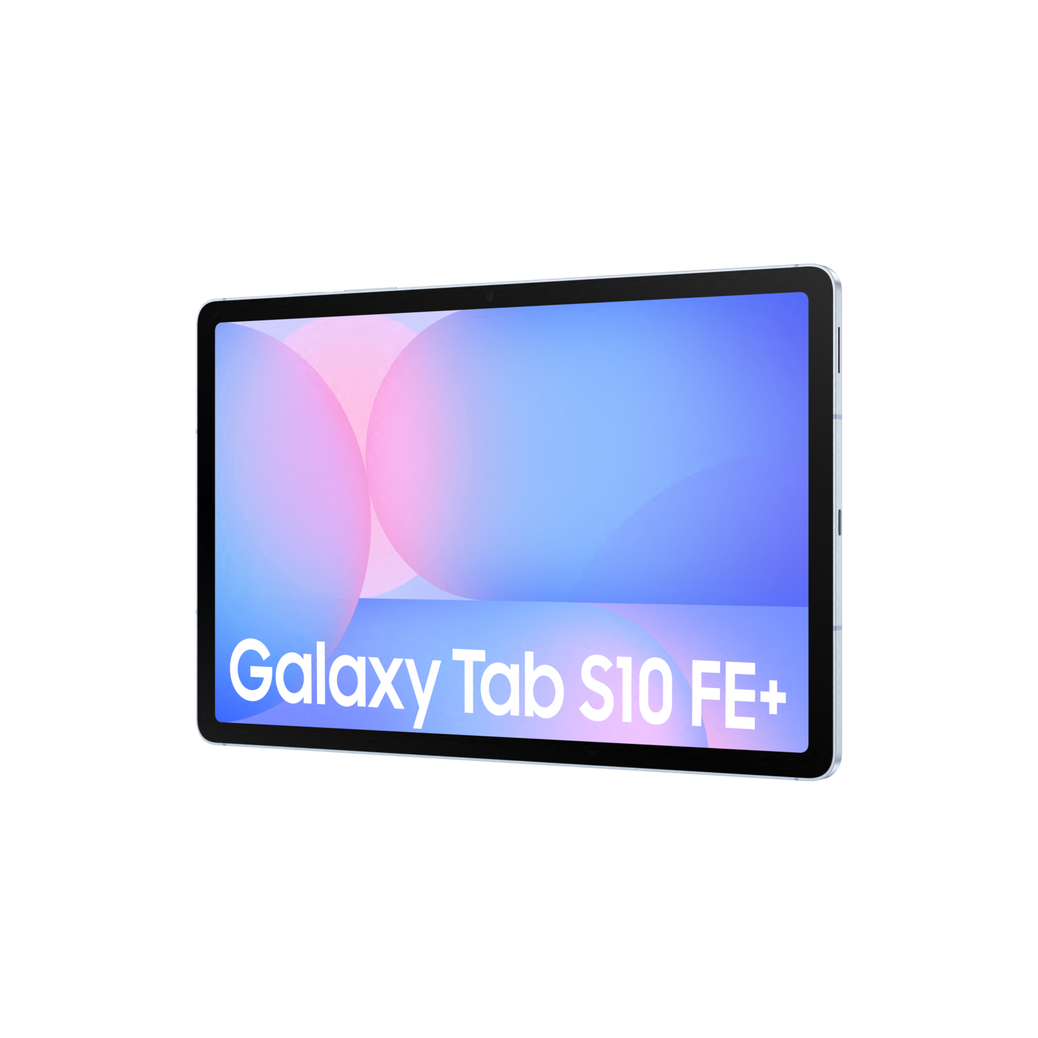 Tablette Galaxy Tab S10 FE+, montrant l'écran allumé et le profil latéral de l'appareil.