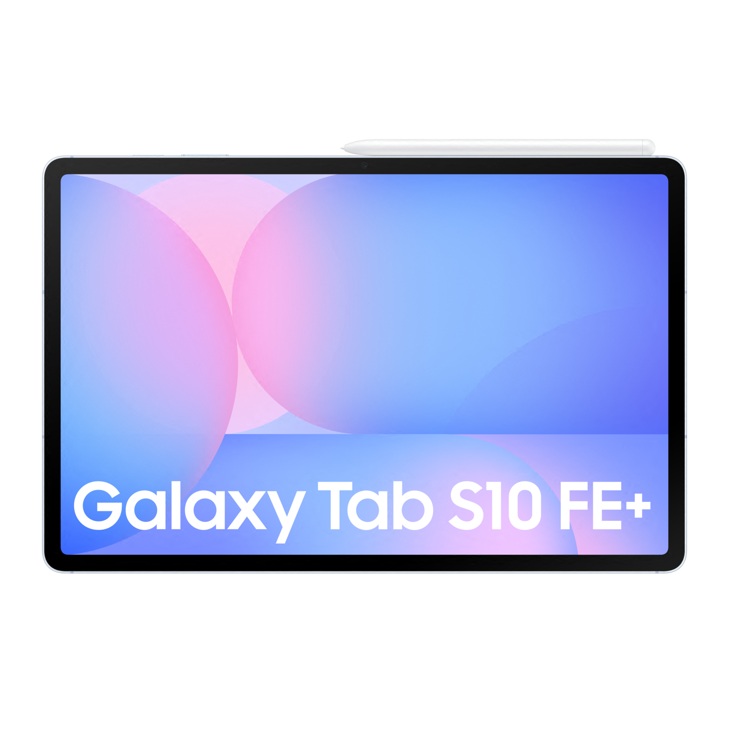 A tablet with a stylus pen, with text reading Galaxy Tab S10 FE+.