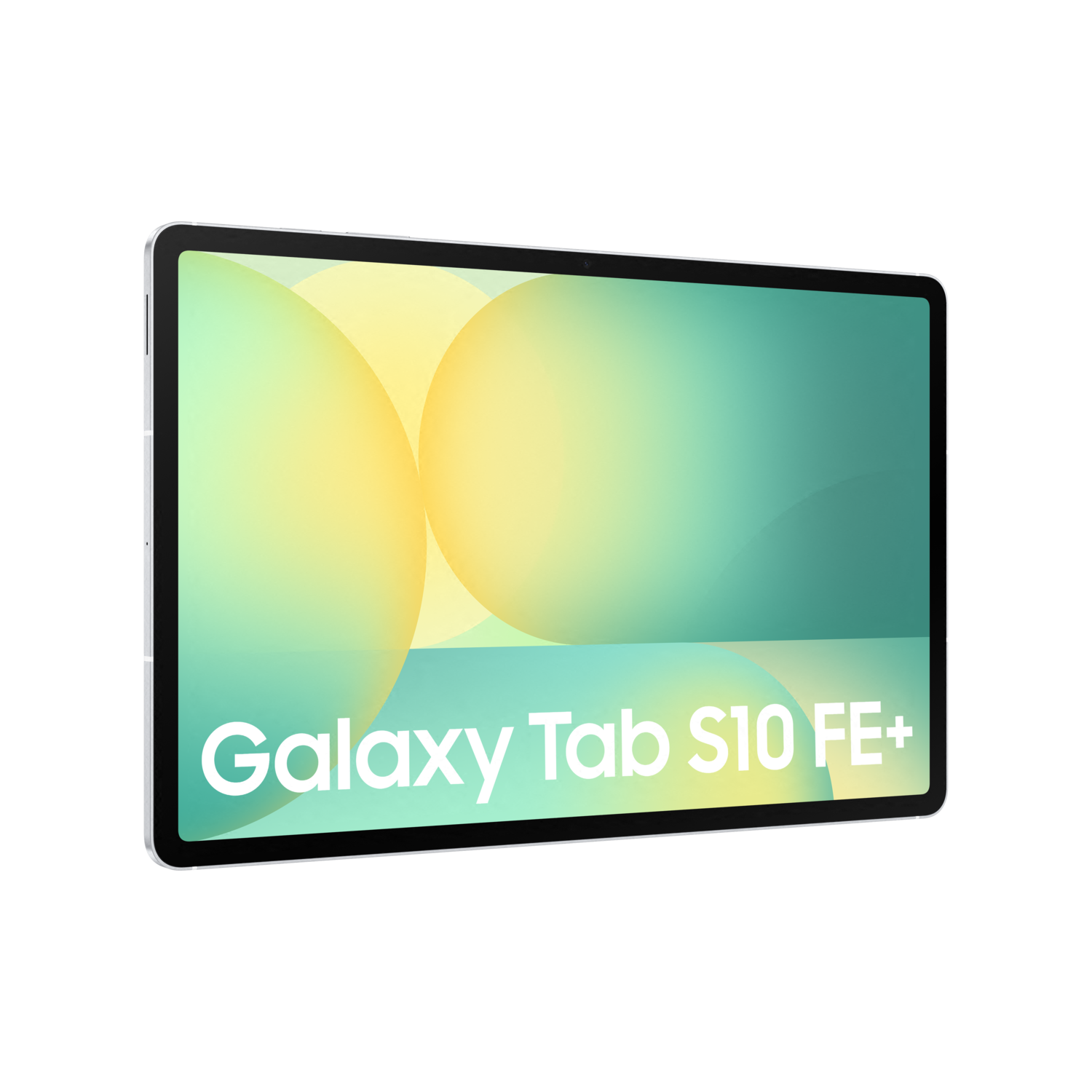 Une tablette affichant le texte Galaxy Tab S10 FE+ sur un fond dégradé.