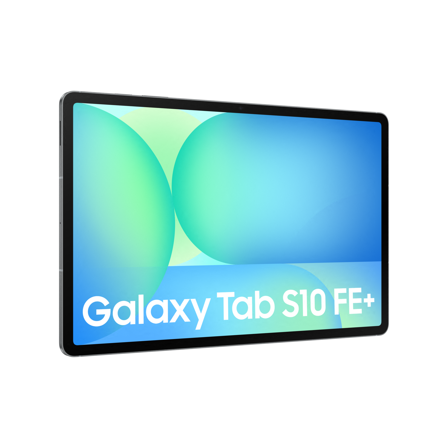 Tablette Samsung Galaxy Tab S10 FE+. Fond abstrait bleu et vert sur l'écran.