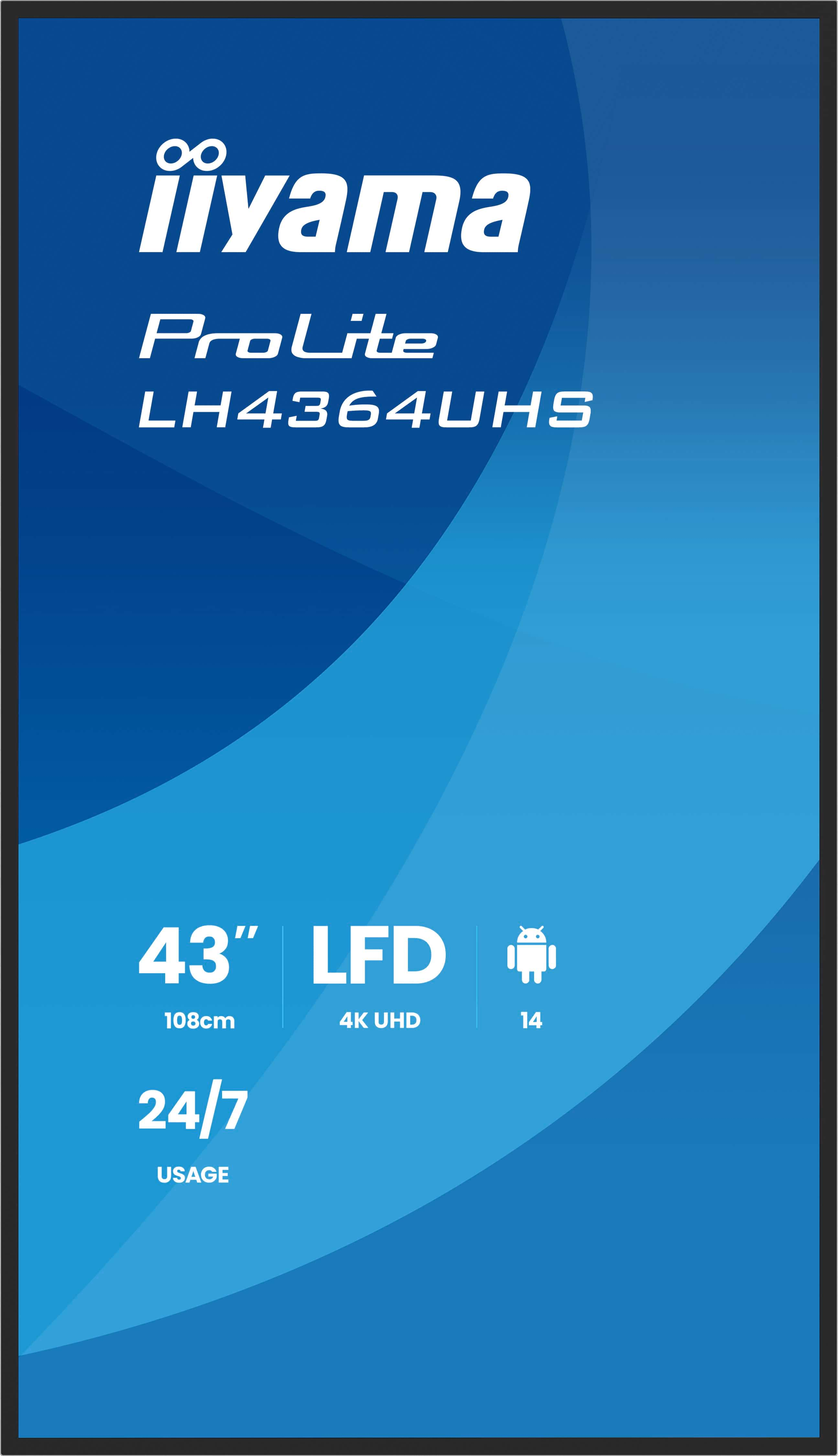 iiyama ProLite LH4364UHS Display mit Specs: 43", 4K UHD, 24/7 Nutzung.
