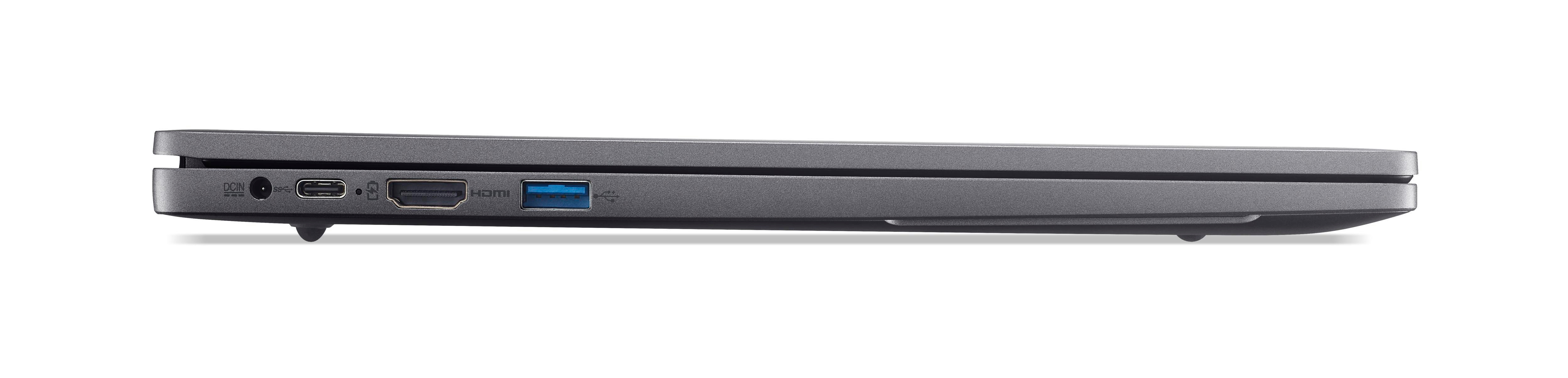 Laptop Seitenansicht, Anschlüsse sichtbar.
