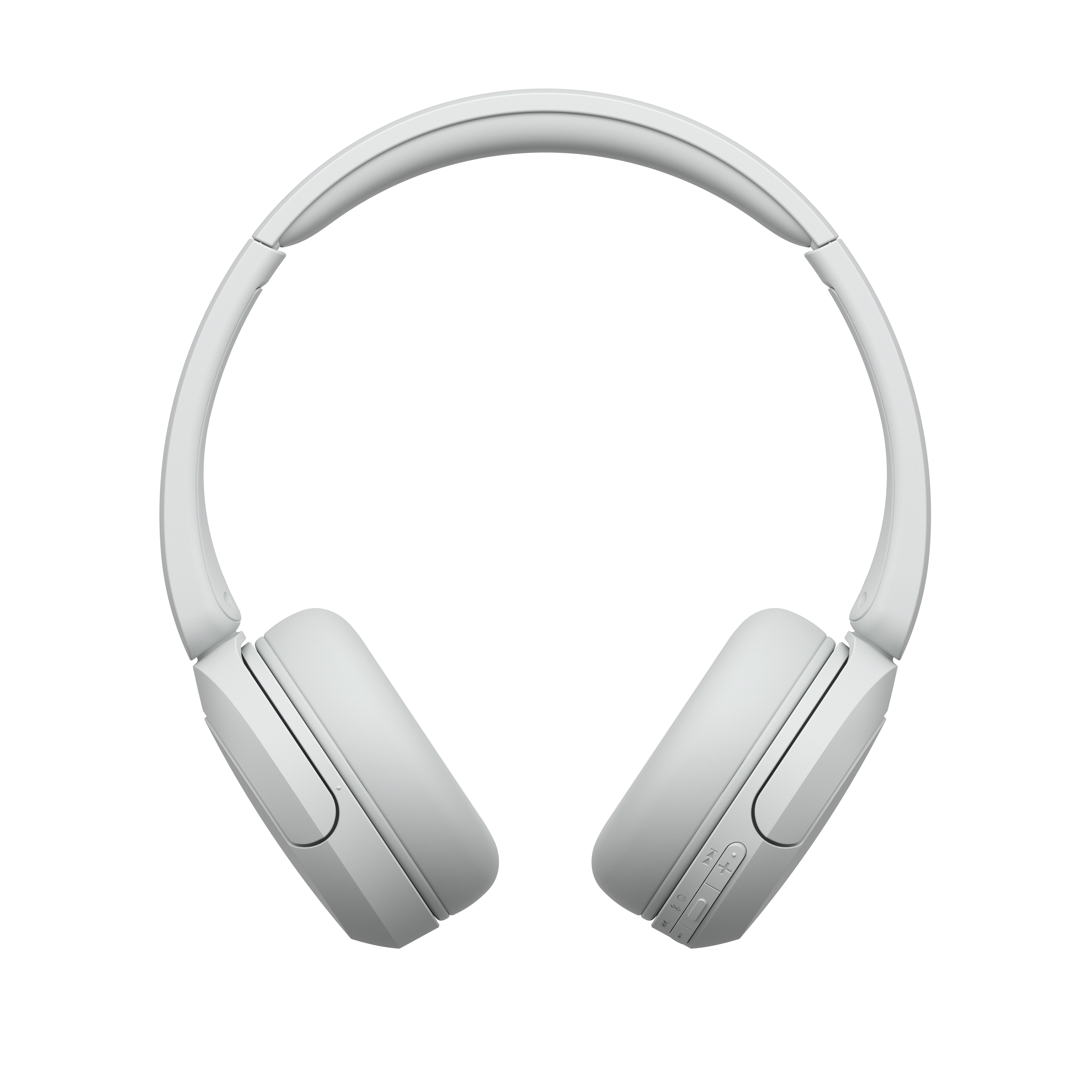 Over-Ear-Kopfhörer, hellgrau, isoliert auf weißem Hintergrund. Das Design umfasst Ohrmuscheln, Kopfbügel und Bedientasten.