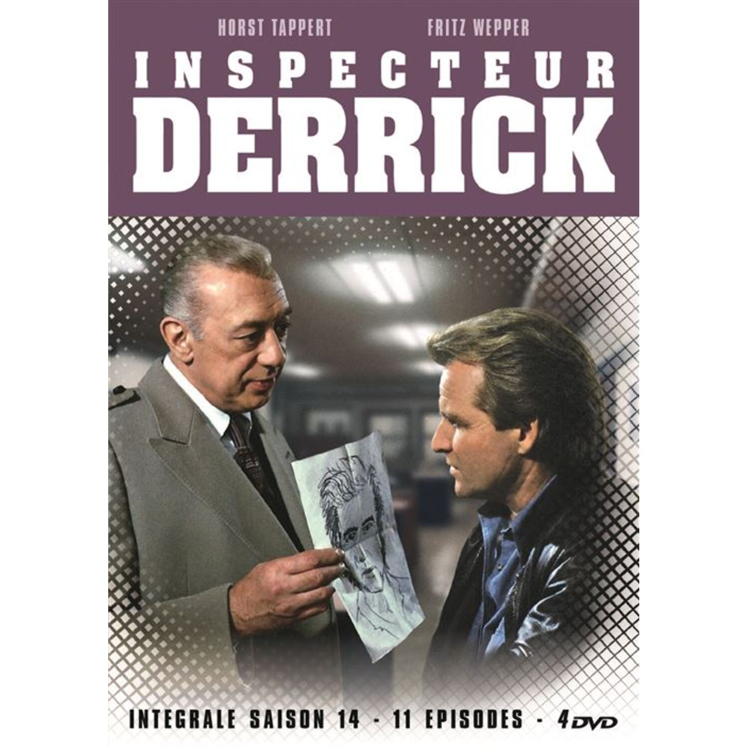 DVD box with the image of Inspector Derrick and another man, with French text.