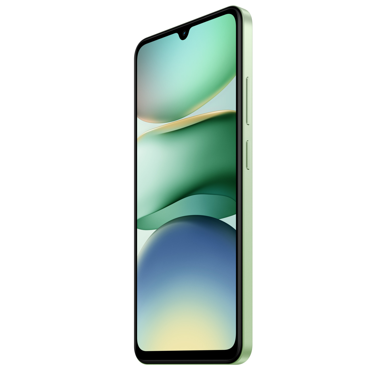 Green smartphone, angled view, showing a patterned display.