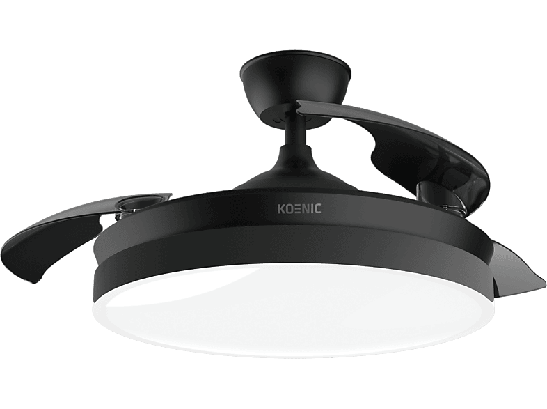 Ventilador de techo - Koenic EU01_108553, 35W, 6 Velocidades, Aspas Invisibles, Temporizador, 3 Tonos Luz, Negro