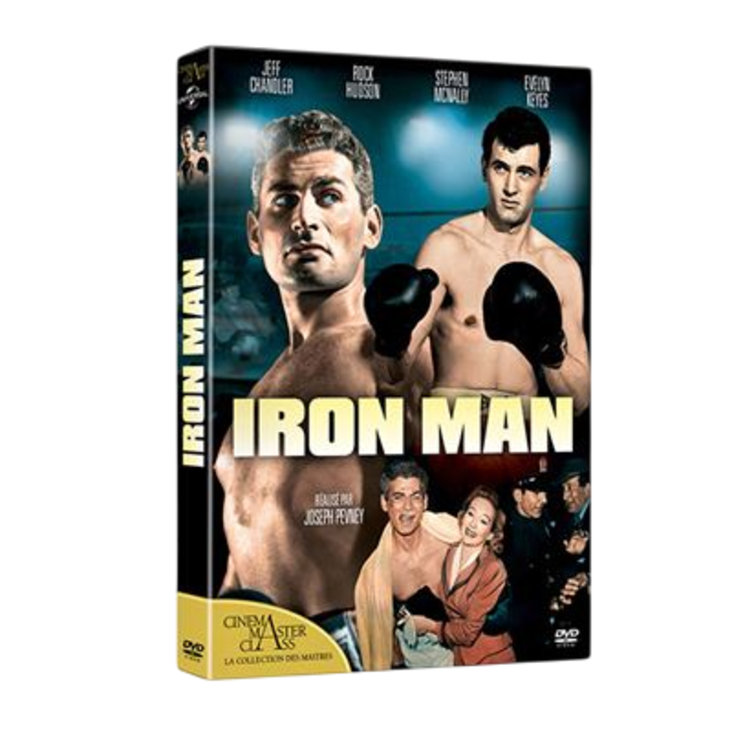 DVD-hoes van de film 'Iron Man' met de acteurs Jeff Chandler en Rock Hudson.