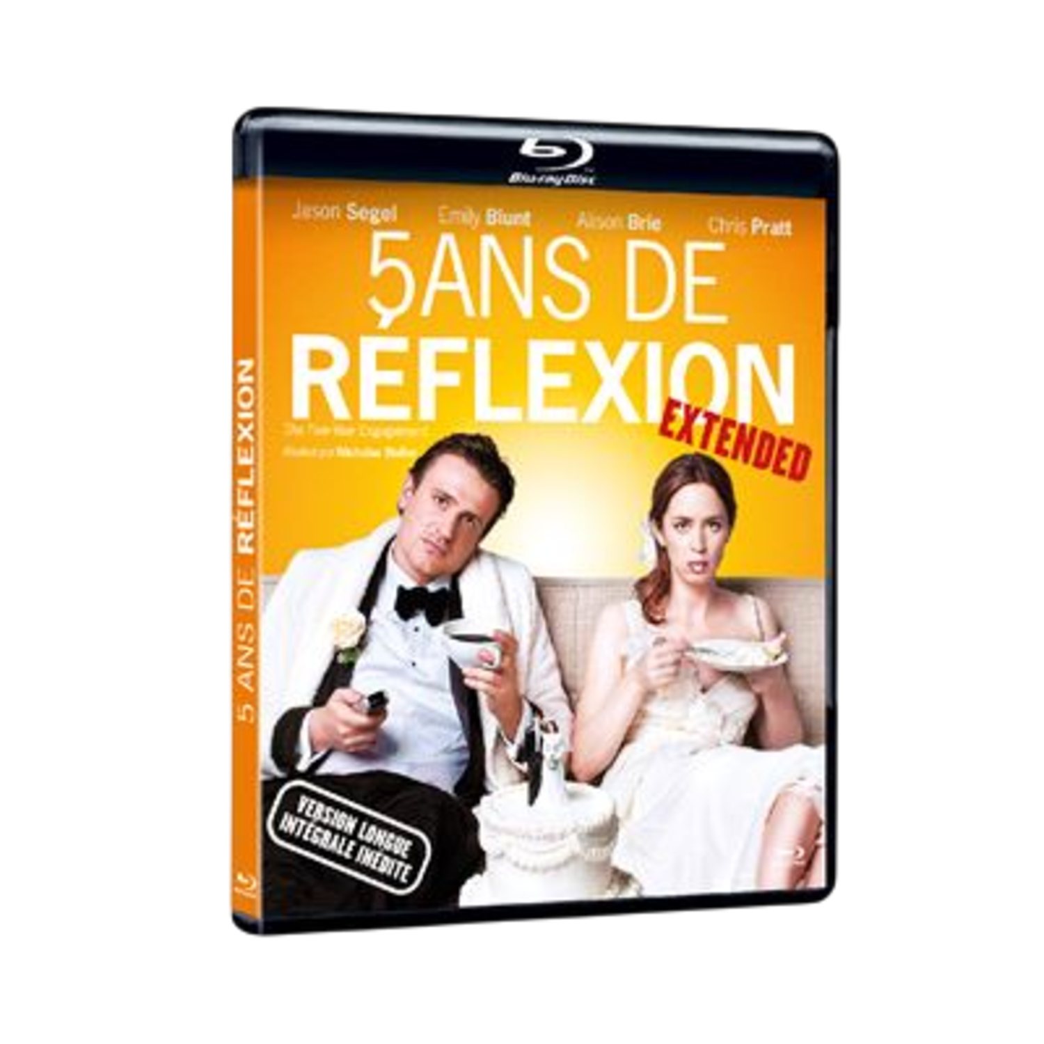 Jaquette Blu-ray avec un couple. Fond blanc avec du texte et une image de dessin animé.
