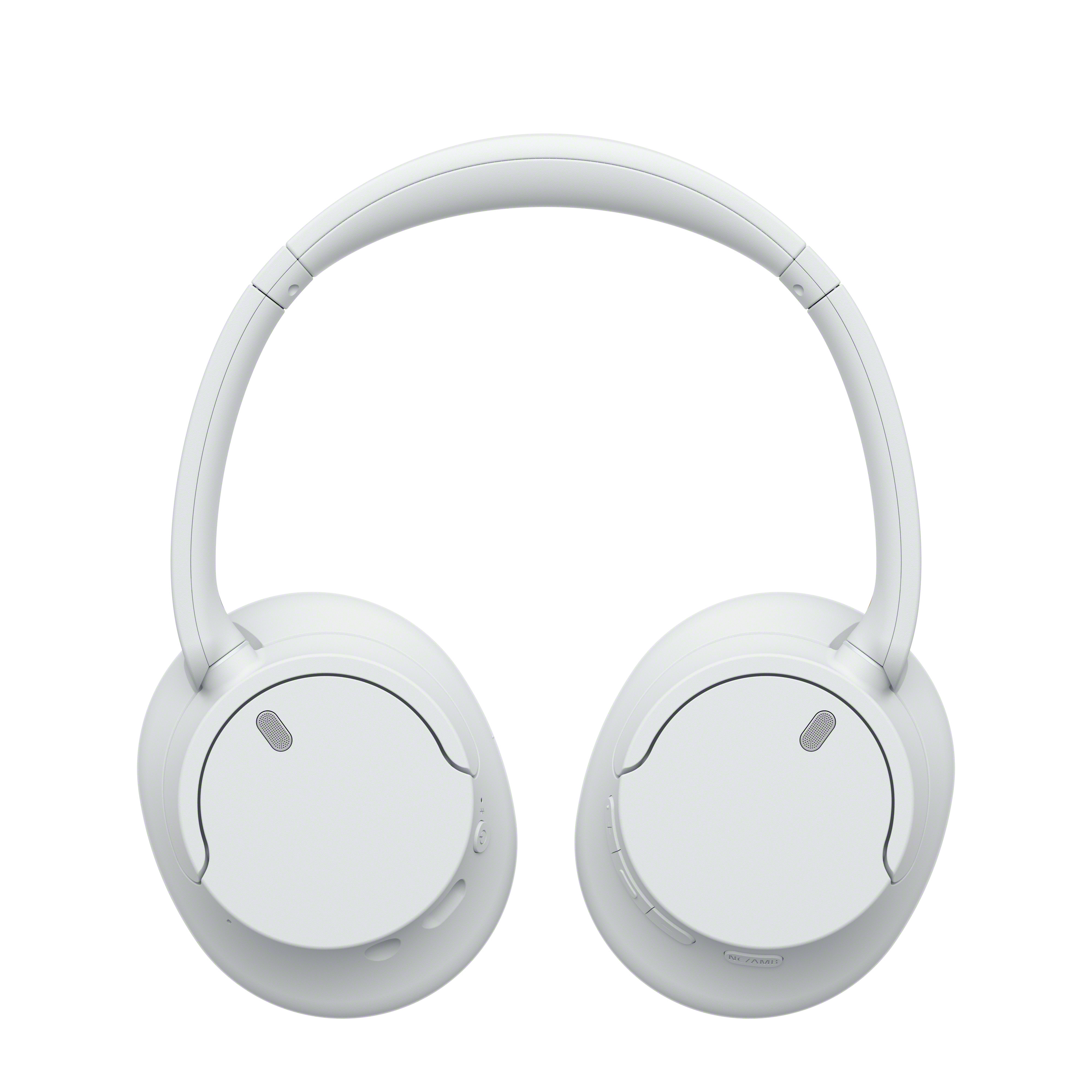 Weiße Over-Ear-Kopfhörer vor weißem Hintergrund.