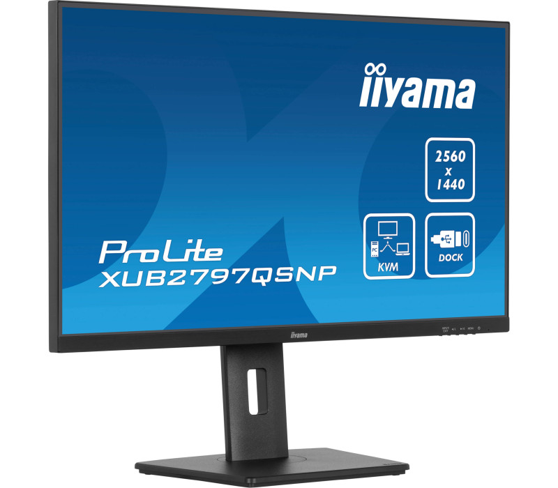 Czarny monitor komputerowy z marką iiyama i informacjami o modelu na ekranie.